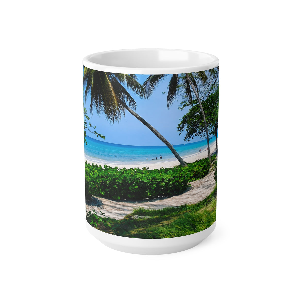 Barbados Tropical Beach Coffee Mug — Scenic Palm Tree Ocean 11oz/15oz