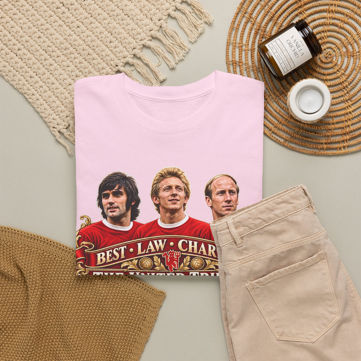 T-Shirt — 'The United Trinity: Best · Law · Charlton' Vintage Football Tribute Tee