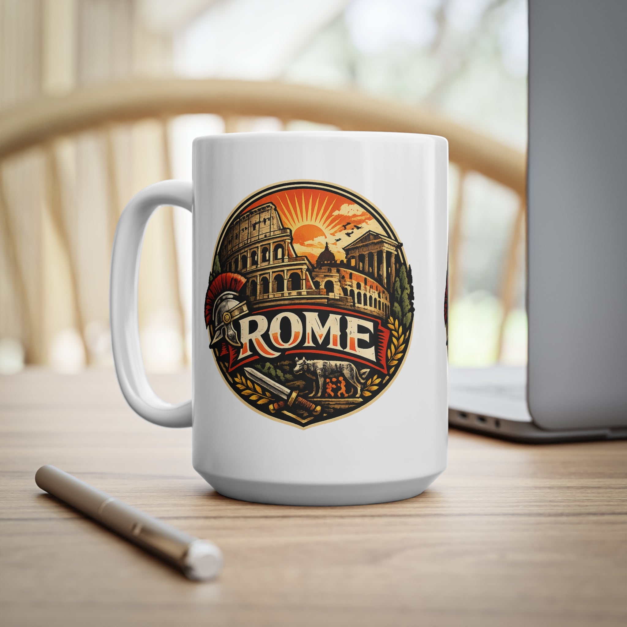 Rome Vintage Emblem Ceramic Coffee Mug — Colosseum & Legion Travel Souvenir (11oz/15oz)