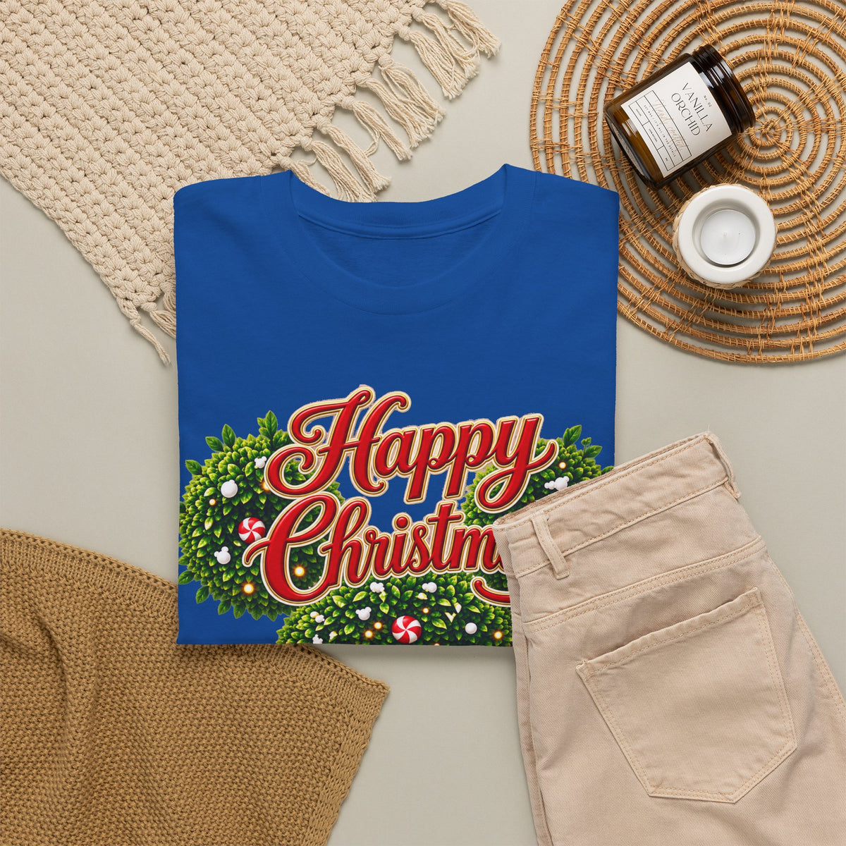 Christmas Wreath Mouse Tee – "Happy Christmas" Holiday Graphic T-Shirt