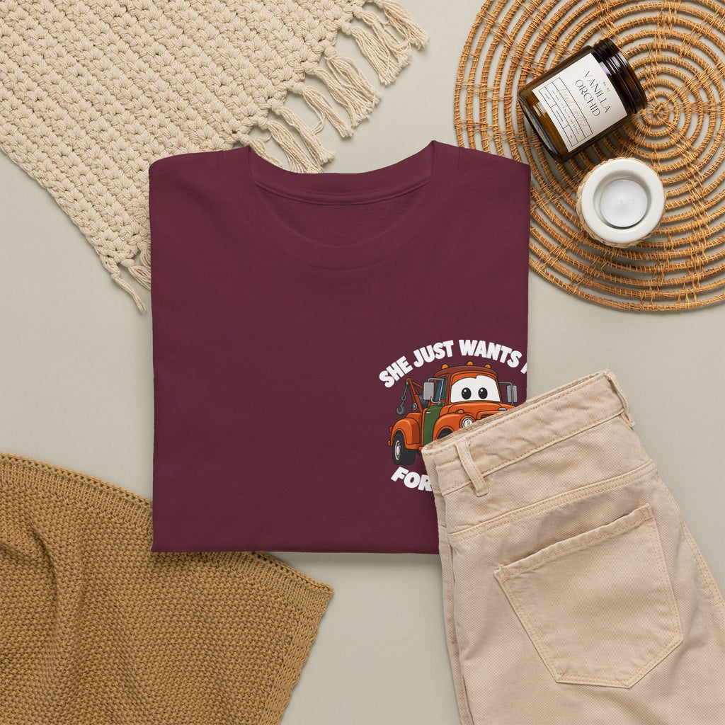 T-Shirt — "She Just Wants Me For My Body" Cute Tow Truck Graphic Tee