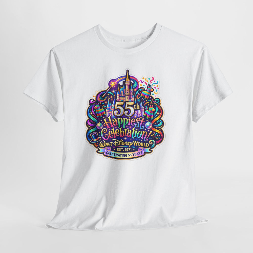 T-Shirt — "55th Happiest Celebration" Colorful Anniversary Castle Graphic Tee