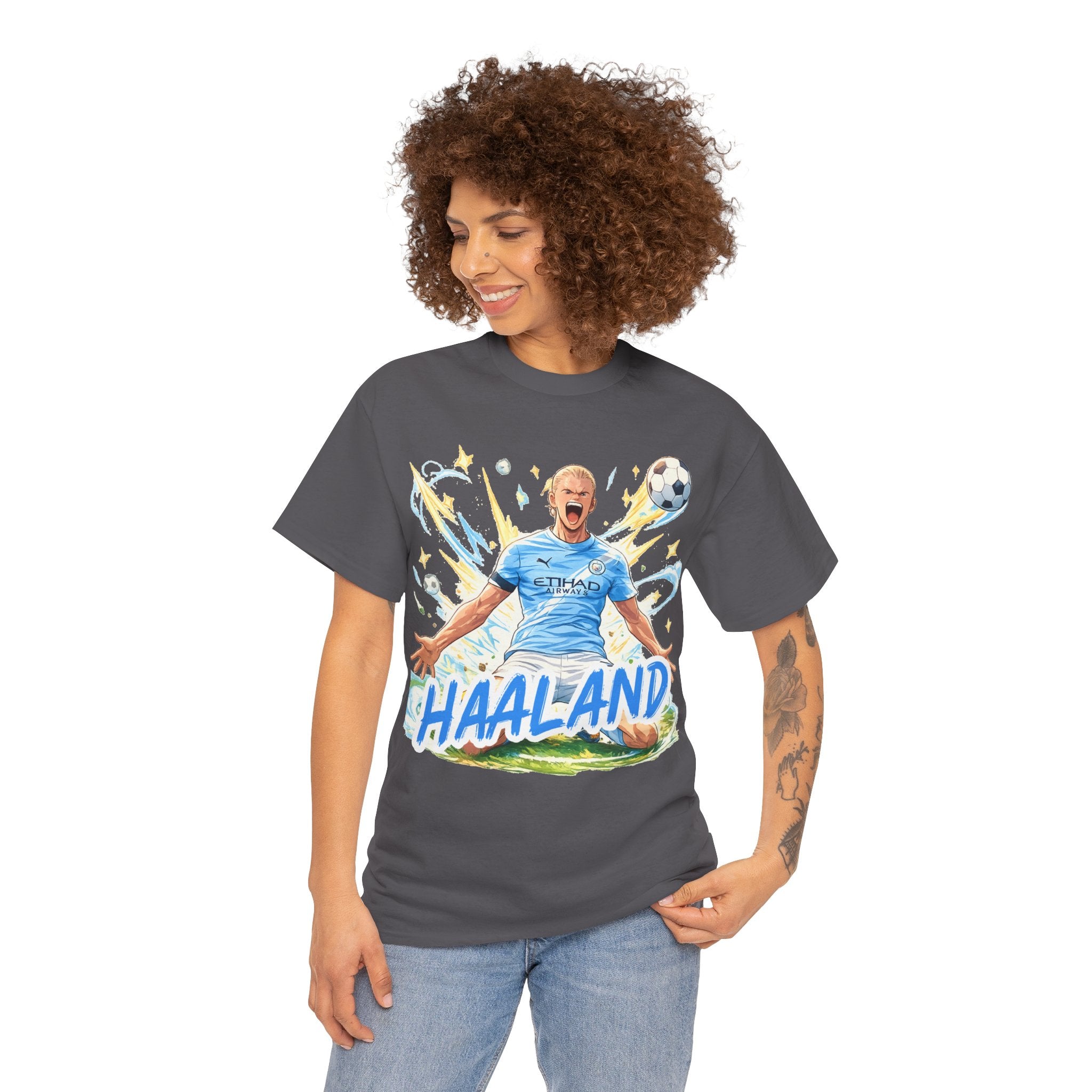 Erling Haaland Anime Fan Tee — Celebratory Football Player Graphic T-Shirt