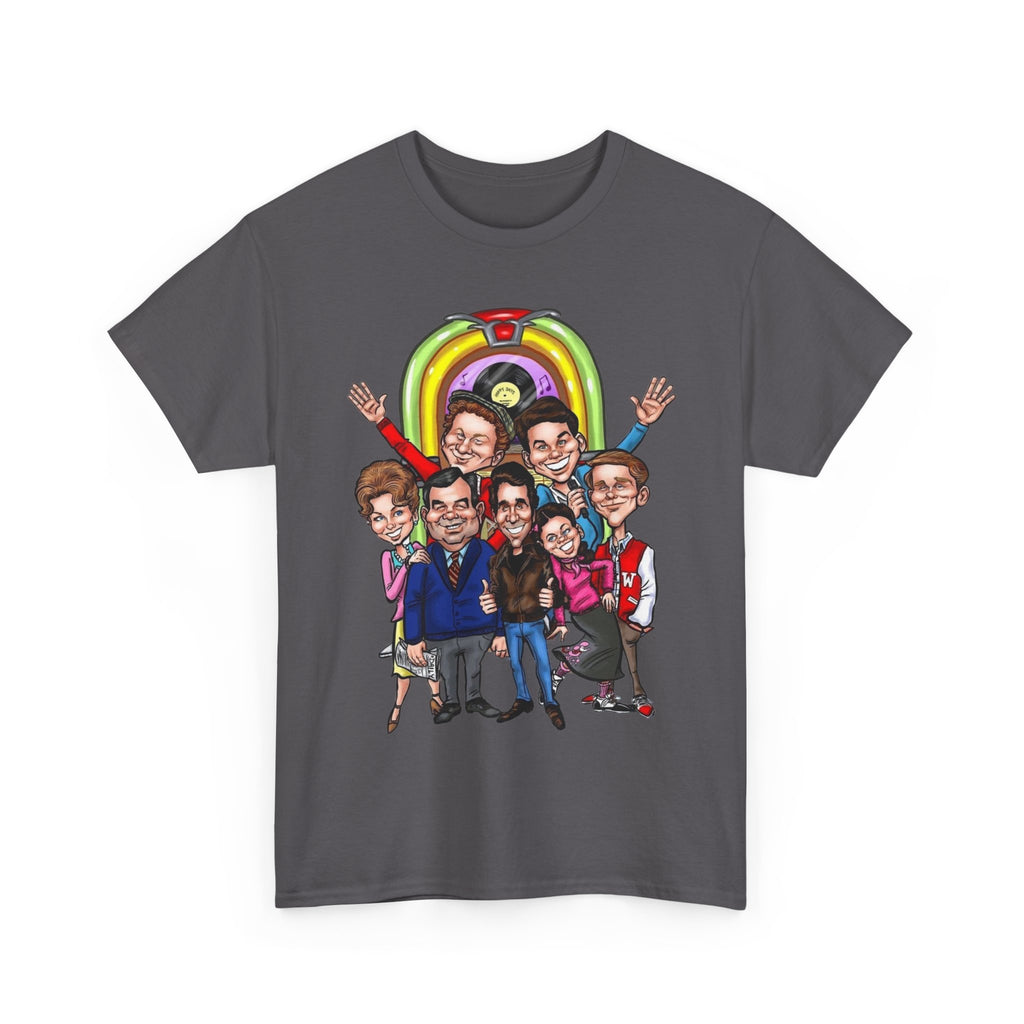 Happy Days Cast Caricature Tee — Retro 70s Sitcom Graphic T-Shirt