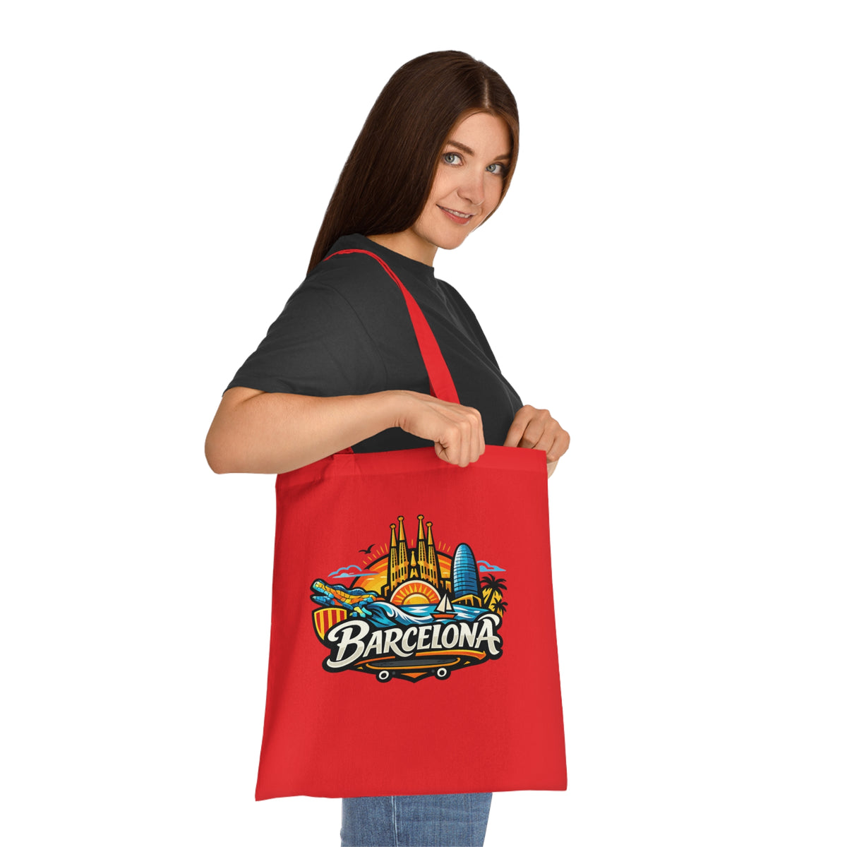 Barcelona Skyline Cotton Tote — Souvenir Travel Beach Bag