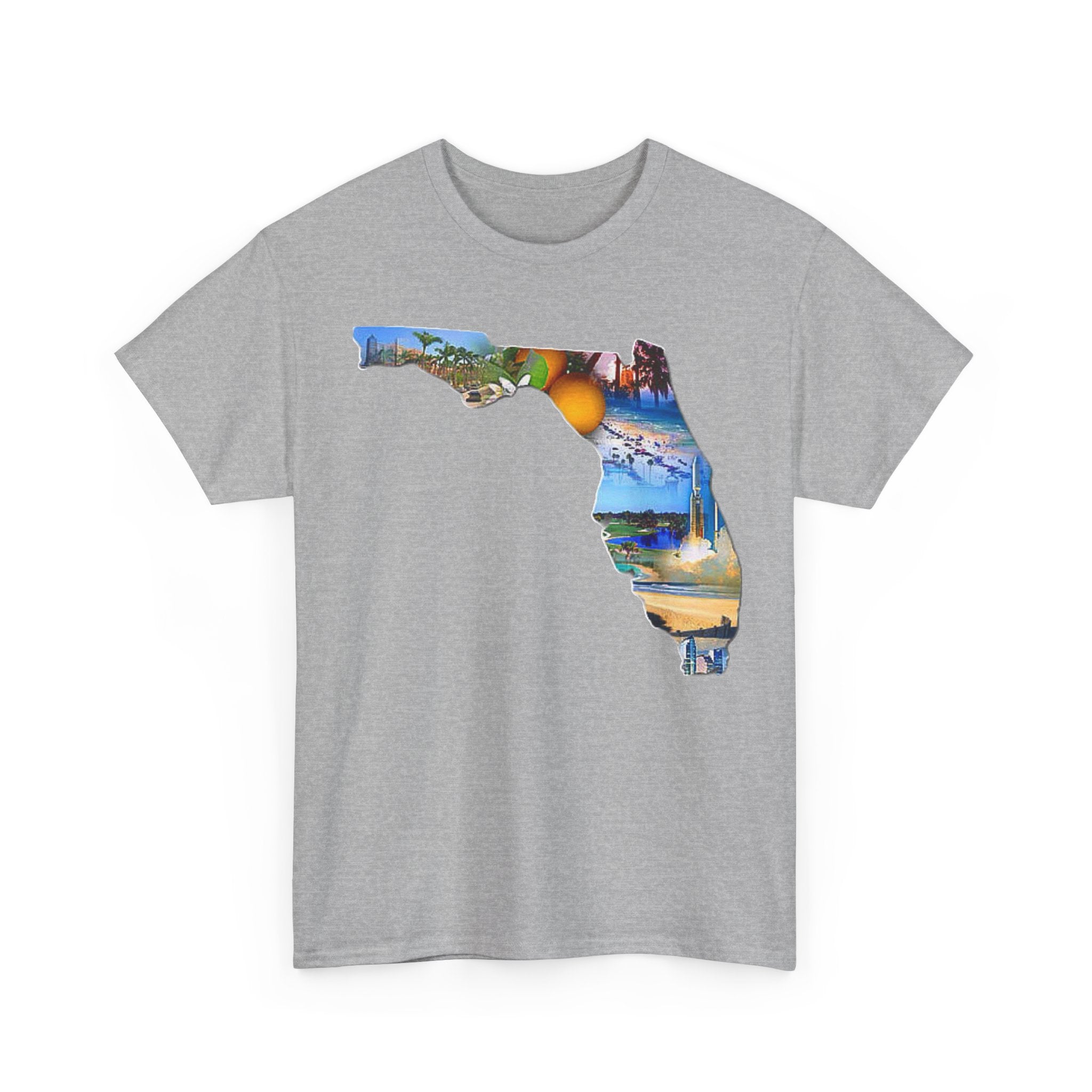 Florida State Shape T-Shirt — Scenic Beach & Sunset Map Tee