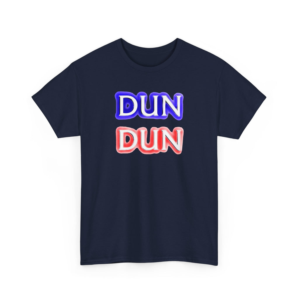 DUN DUN / Law & Order Graphic Tee — Retro Red & Blue Text Shirt