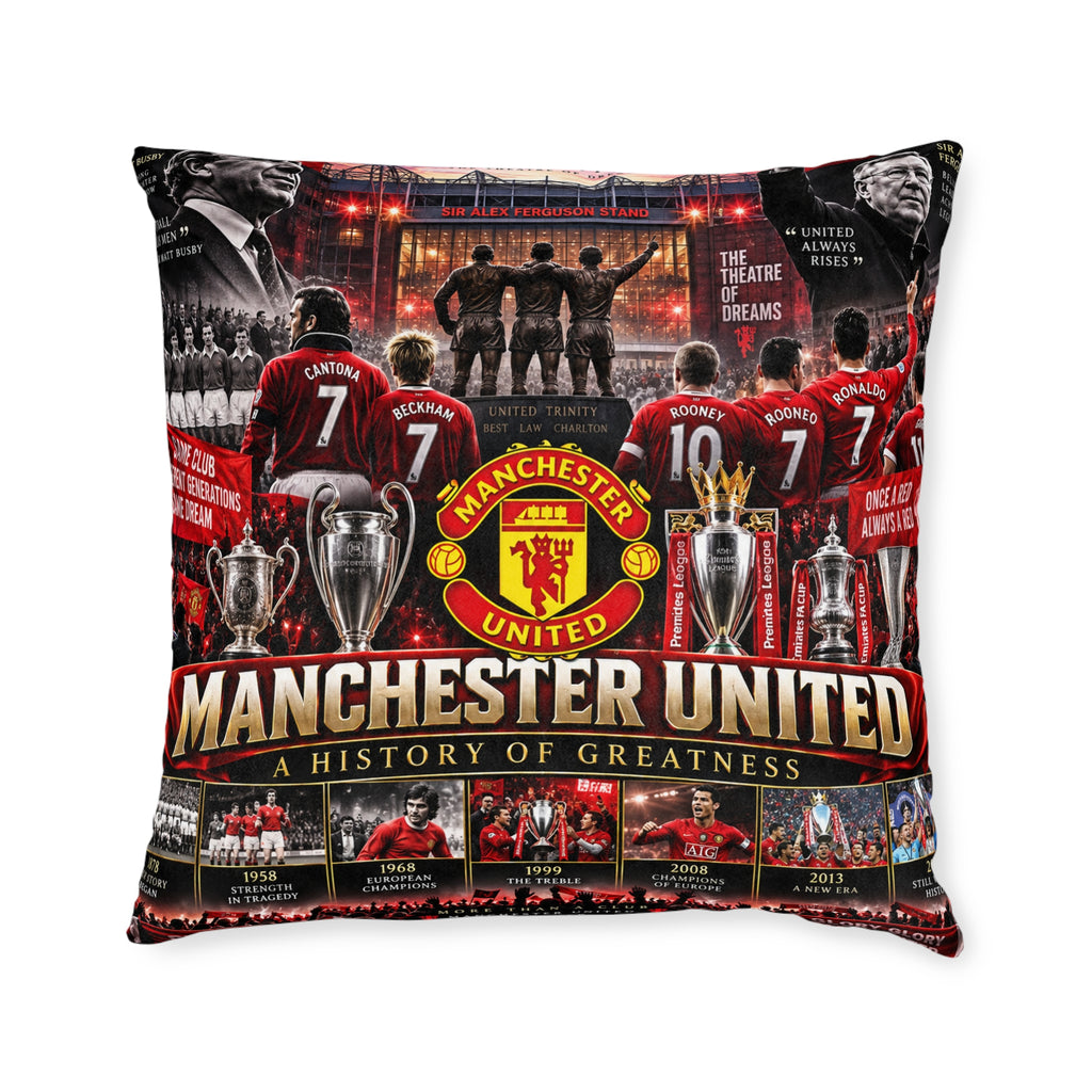 Manchester United Square Pillow — A History of Greatness Fan Cushion