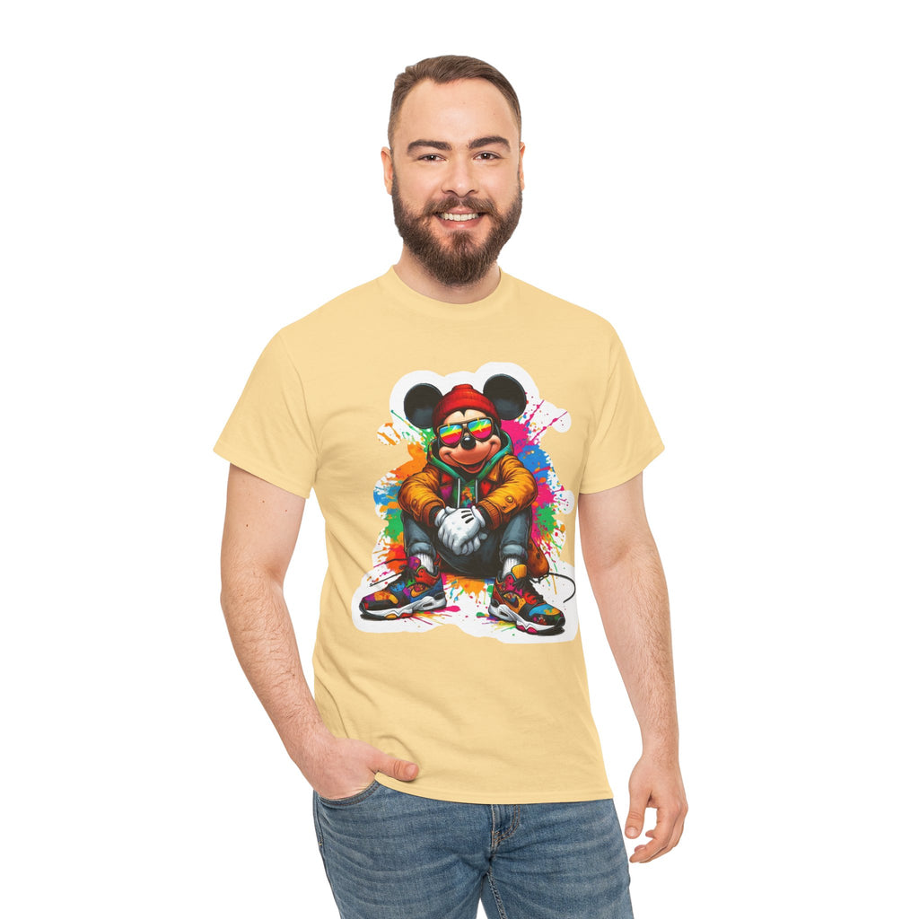 Streetwear Mouse Graphic Tee — Colorful Urban Hip-Hop Cartoon Shirt