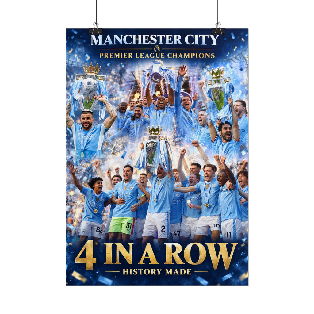 Manchester City Poster — '4 In A Row' Premier League Champions Rolled Poster