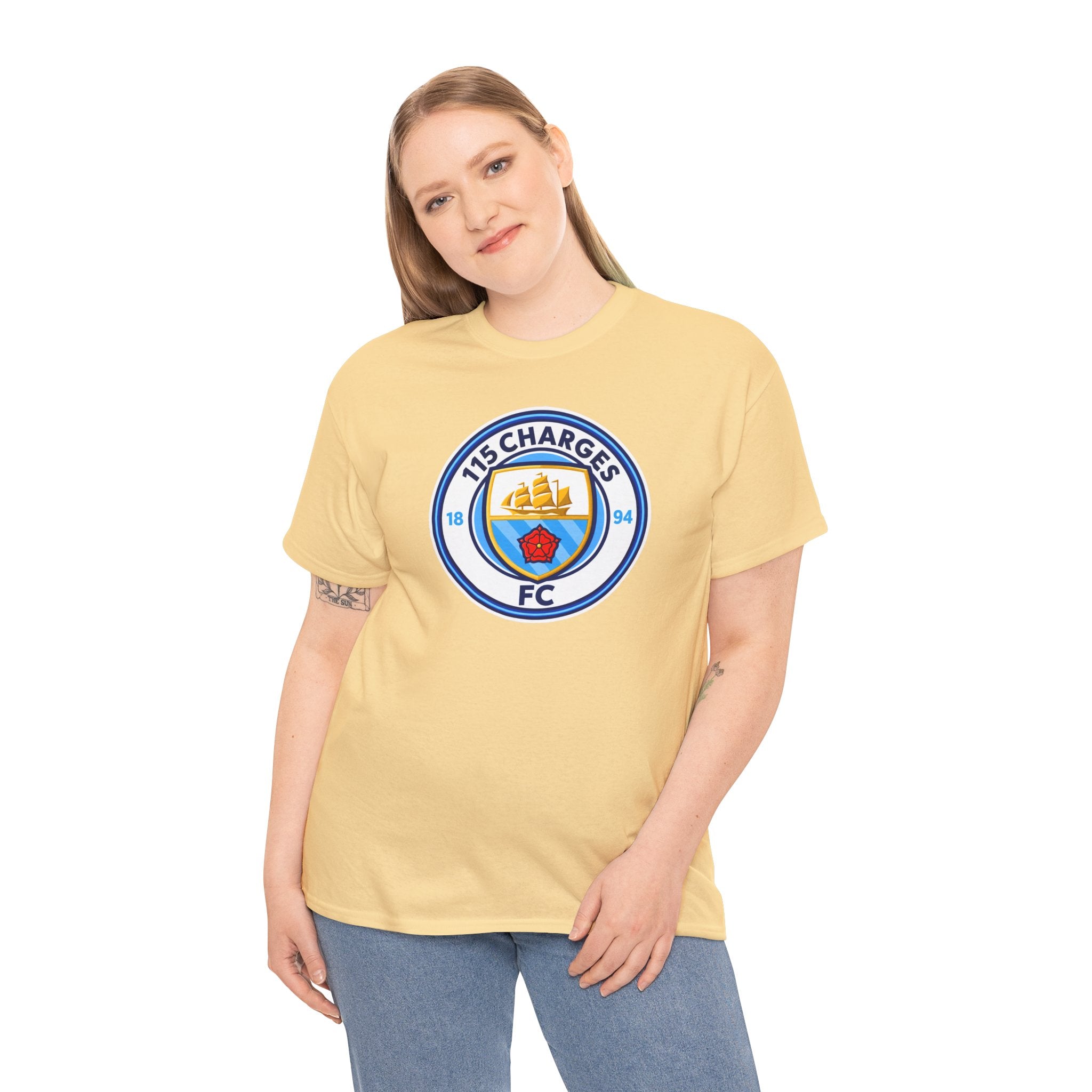 115 Charges FC Crest Cotton Tee — Vintage Blue Club Logo T-Shirt