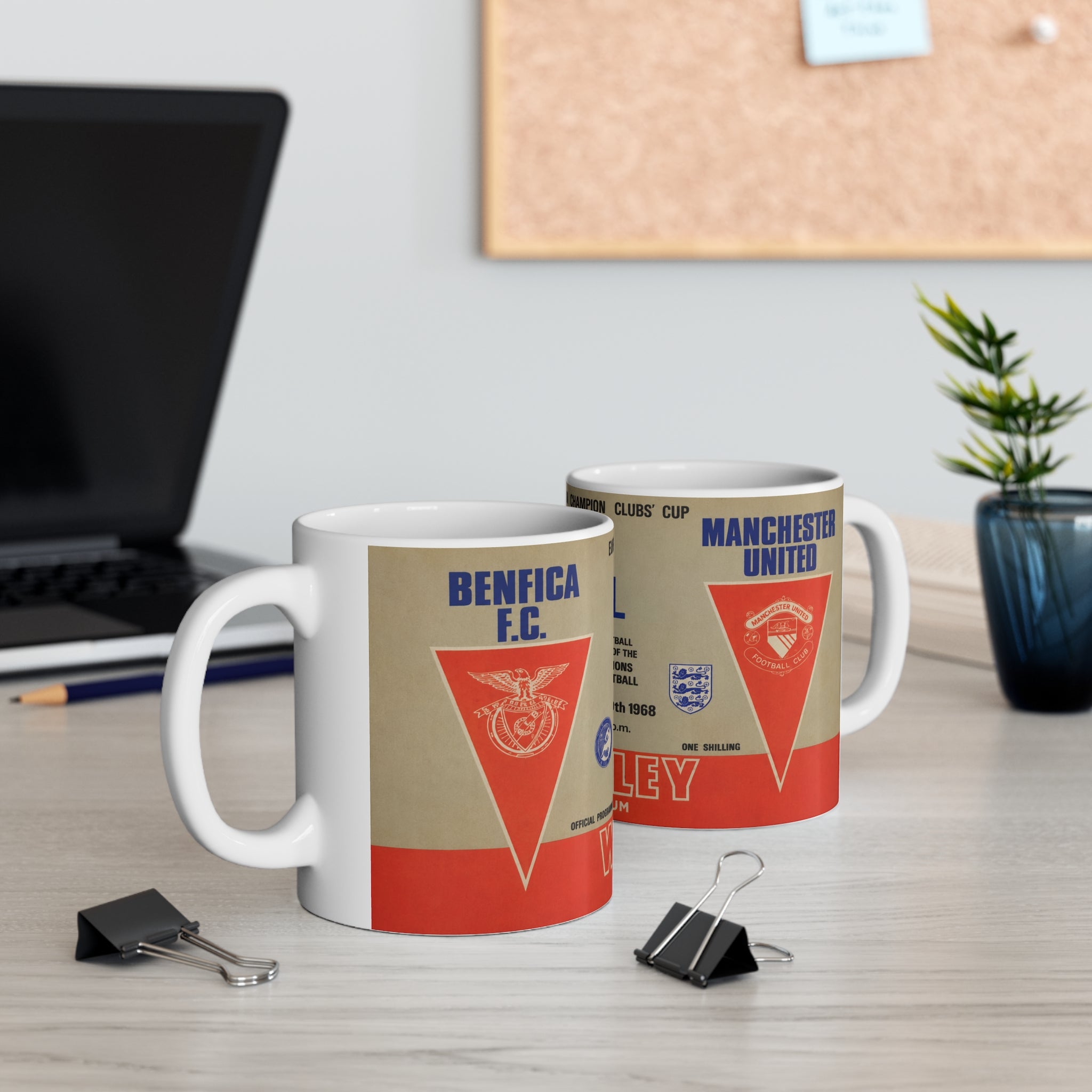 1968 European Cup Final Programme Cover Inspired Benfica vs Man Utd Vintage Coffee Football Mug