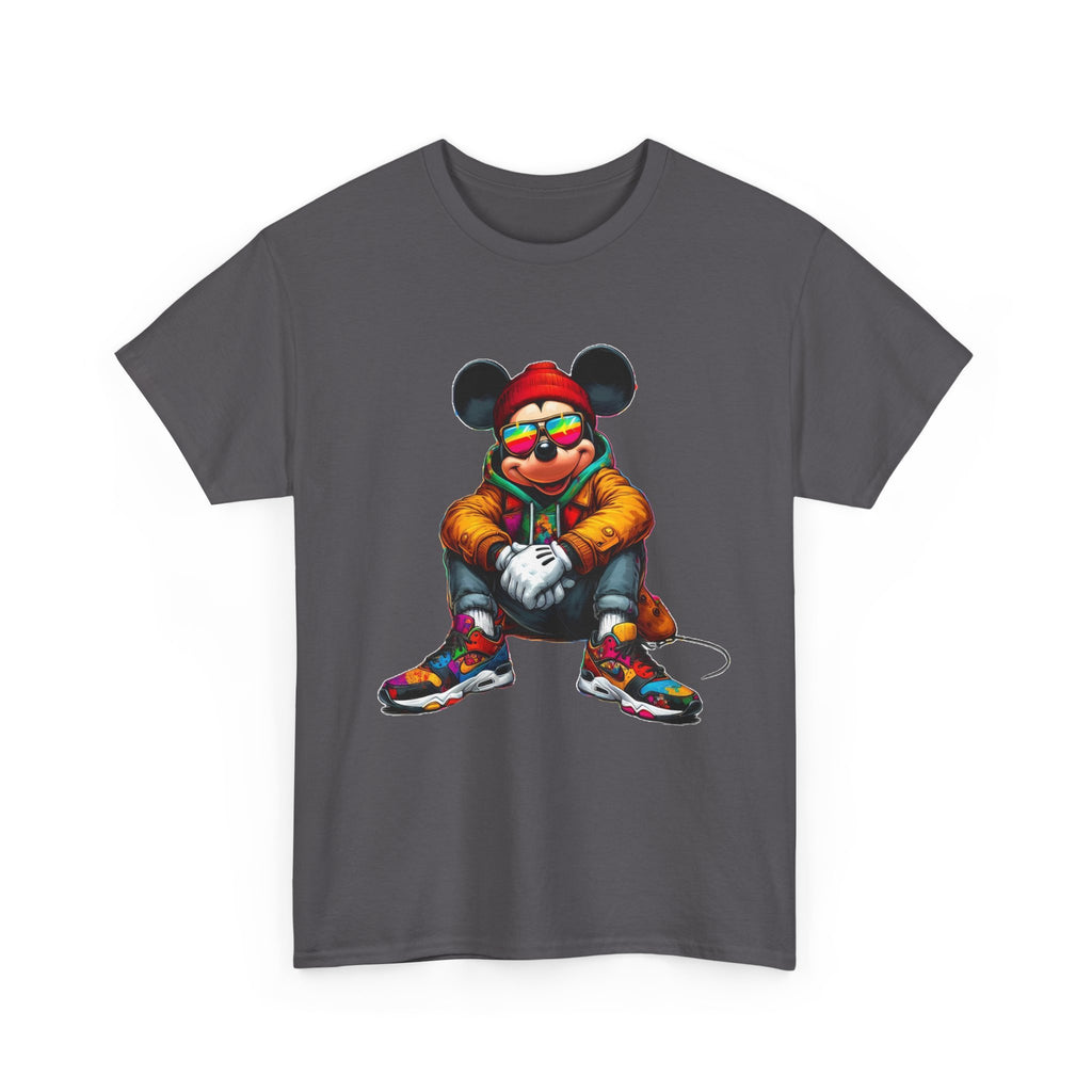 Mickey Mouse Streetwear Graphic Tee — Hip-Hop Mouse Character Sitting in Sneakers