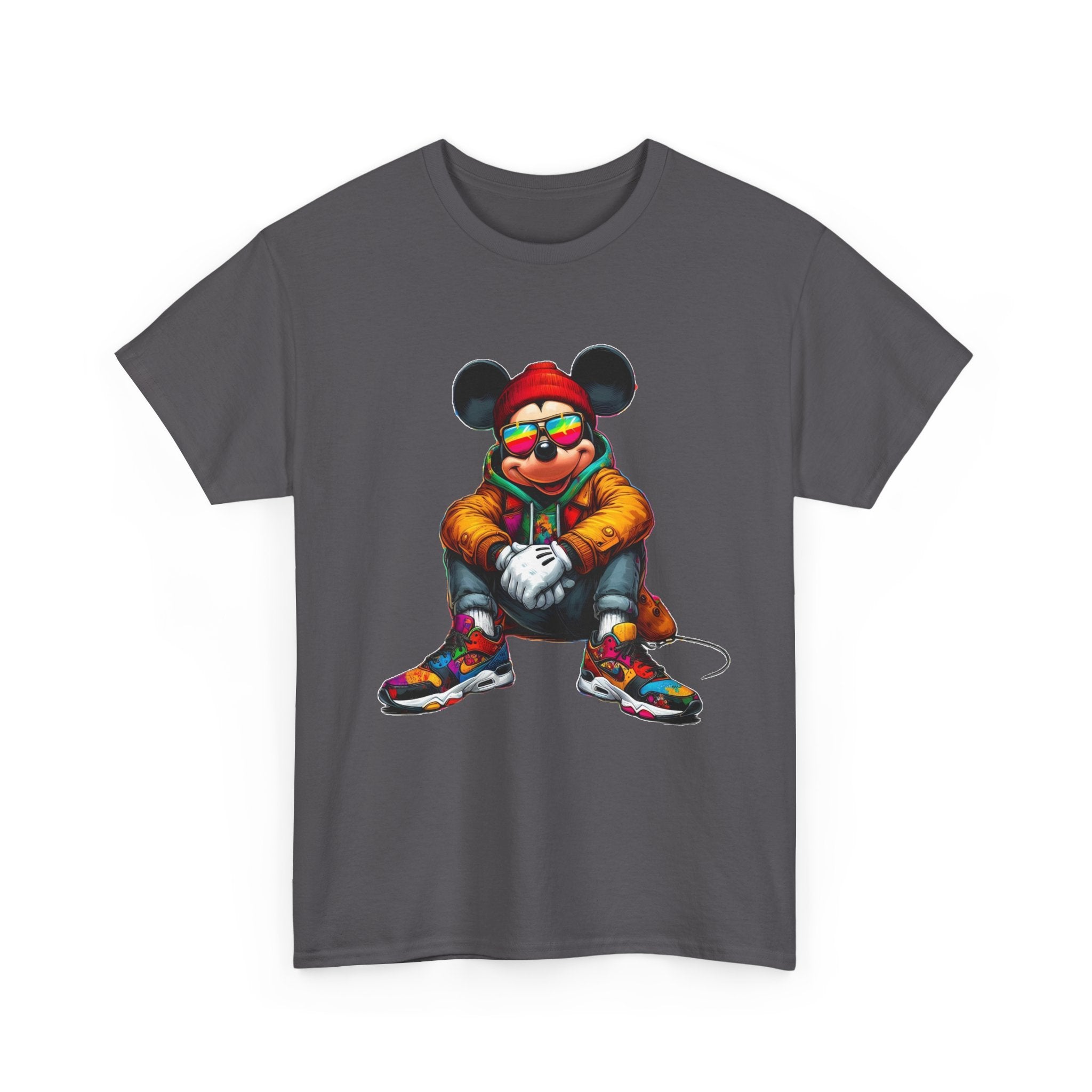 Mickey Mouse Streetwear Graphic Tee — Hip-Hop Mouse Character Sitting in Sneakers