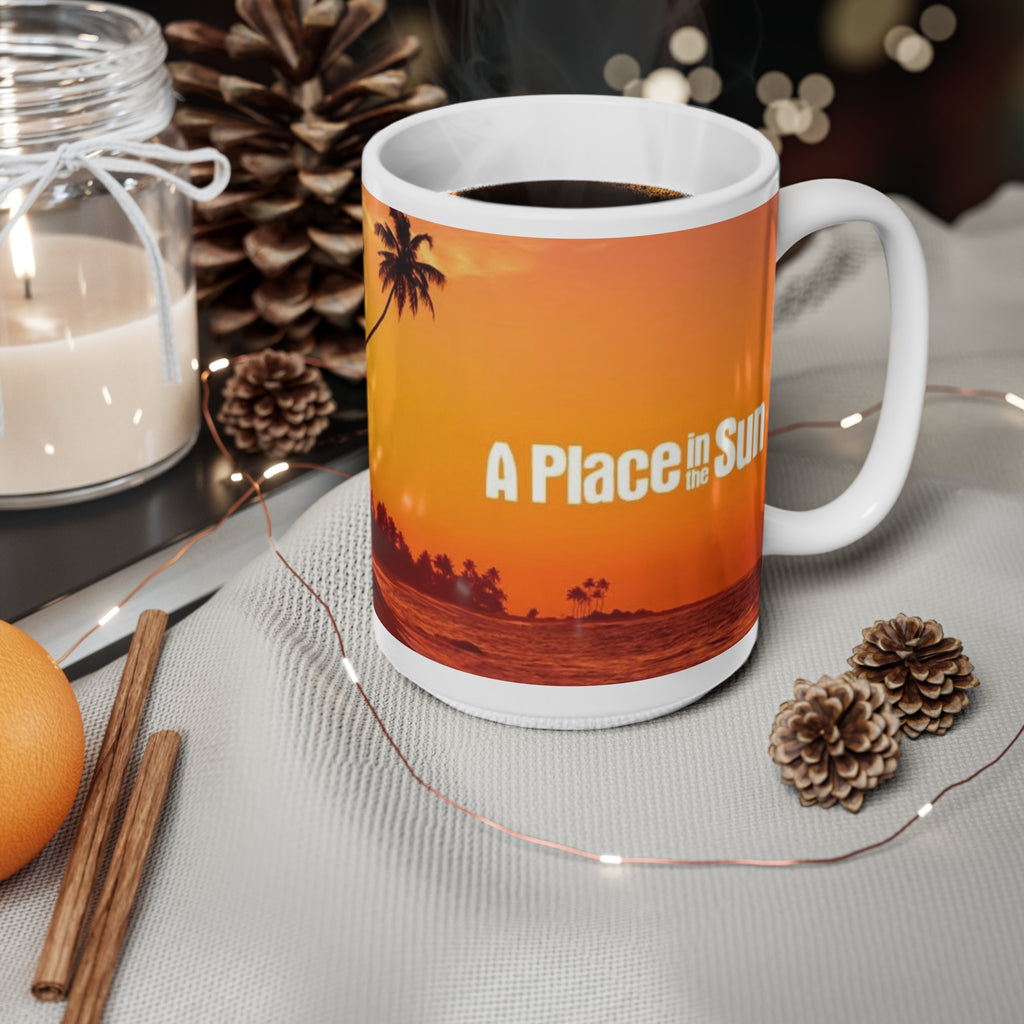 A Place in the Sun - Sunset Palm Beach Mug – Tropical Sunrise Ceramic Coffee Cup (11oz & 15oz)