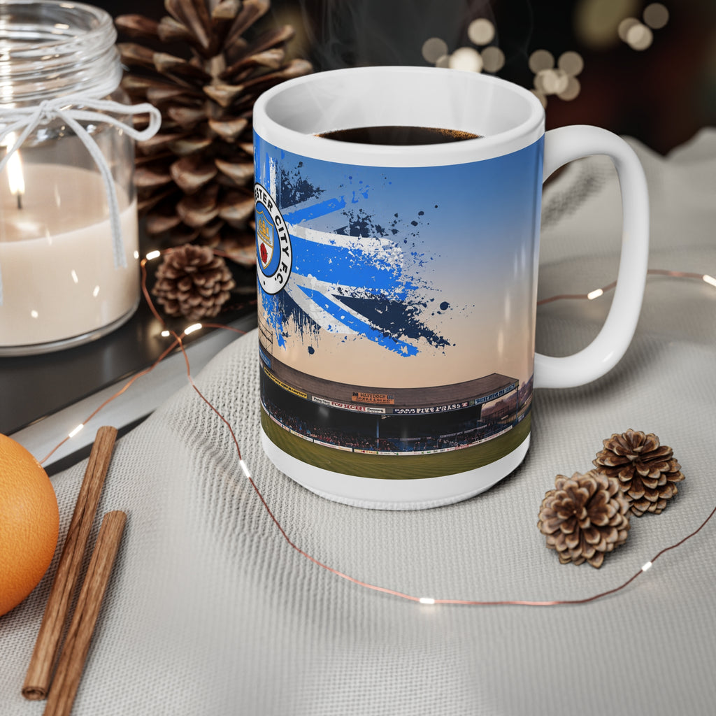 Manchester City Maine Road Kippax Stand Ceramic Coffee Mug — Stadium Panorama & Crest, 11oz/15oz
