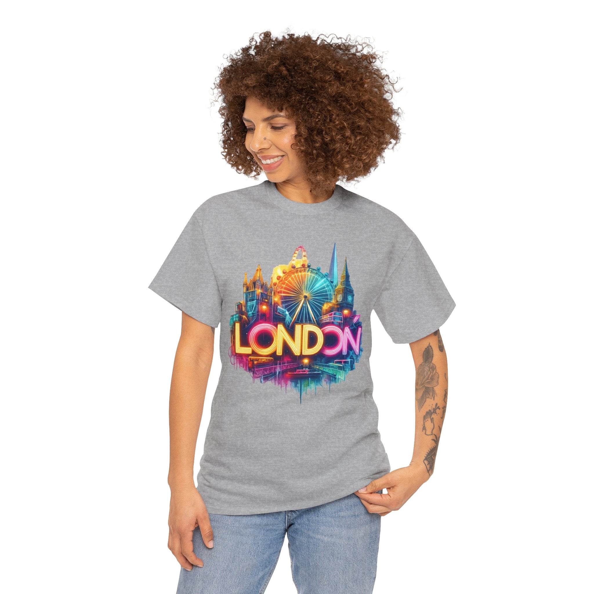 London Skyline Tee — Colorful Neon London Landmark T-Shirt