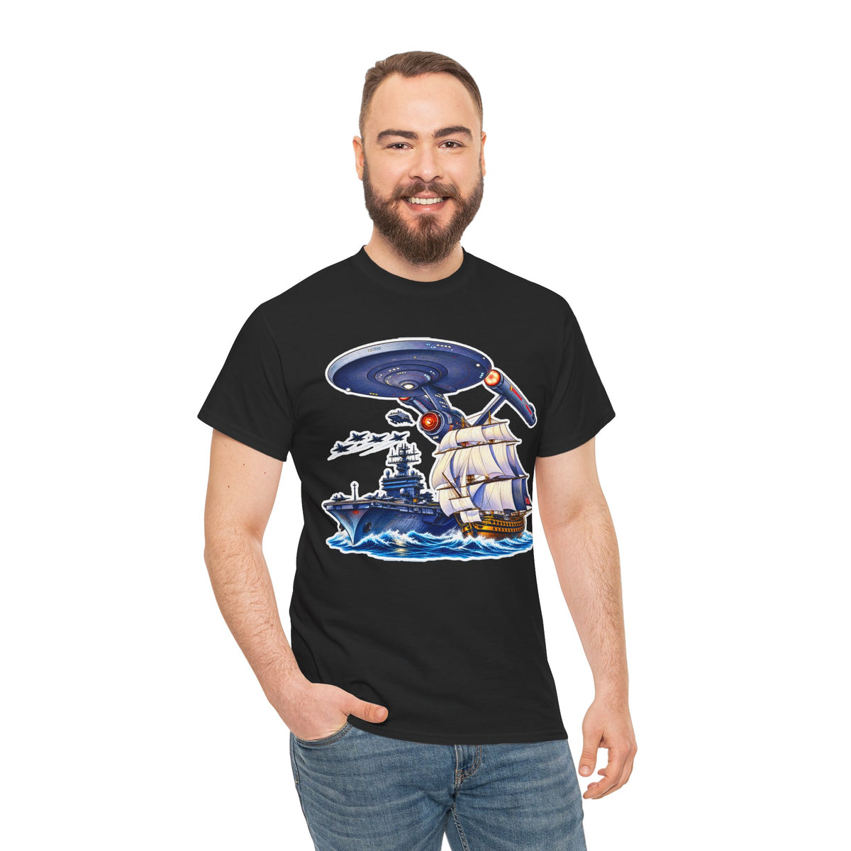 Nautical Starship Called Enterprise T-Shirt — Vintage Sailing Ship Meets Spaceship Graphic Tee
