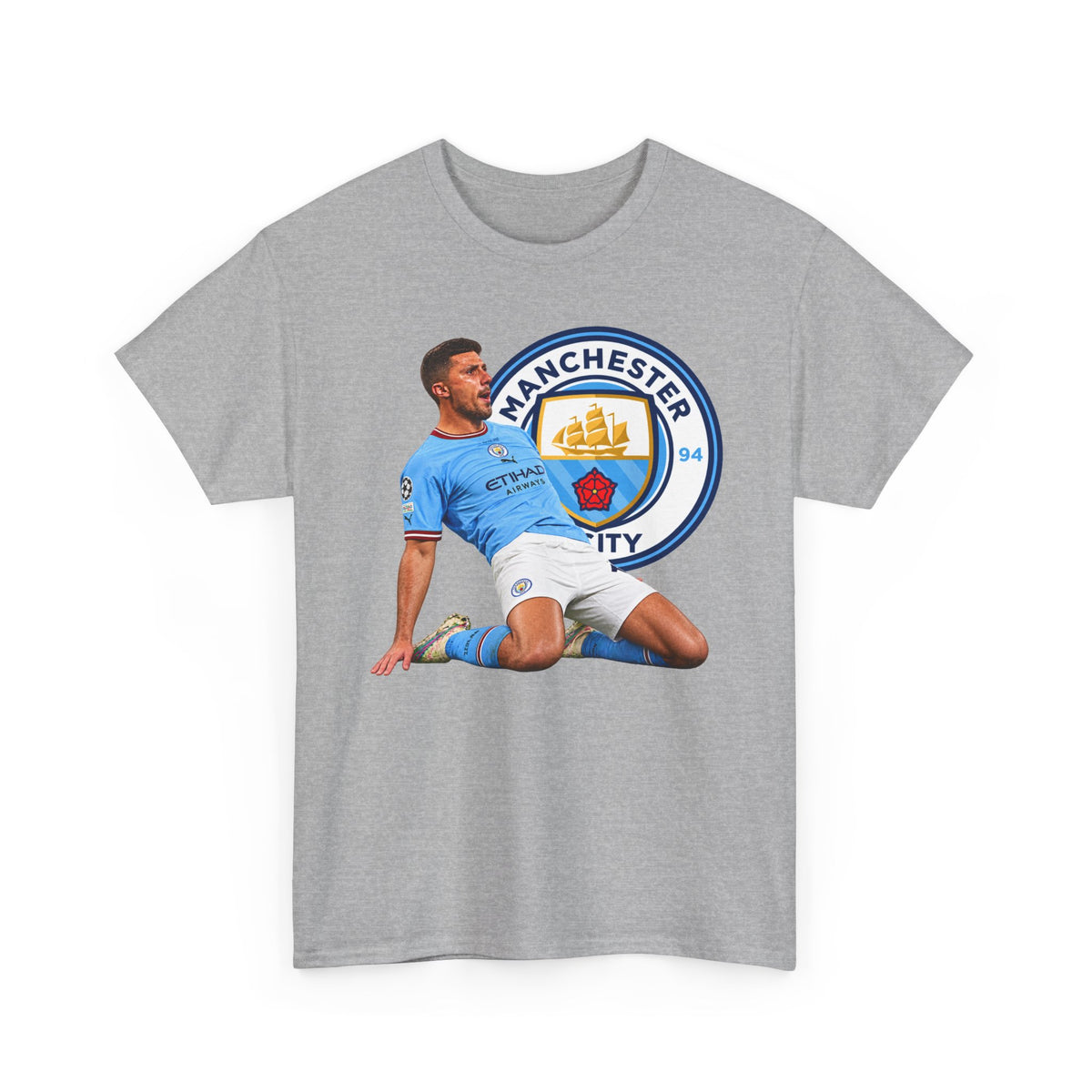 Rodri Manchester City Legend Cotton T-Shirt – Celebratory Slide Graphic Tee