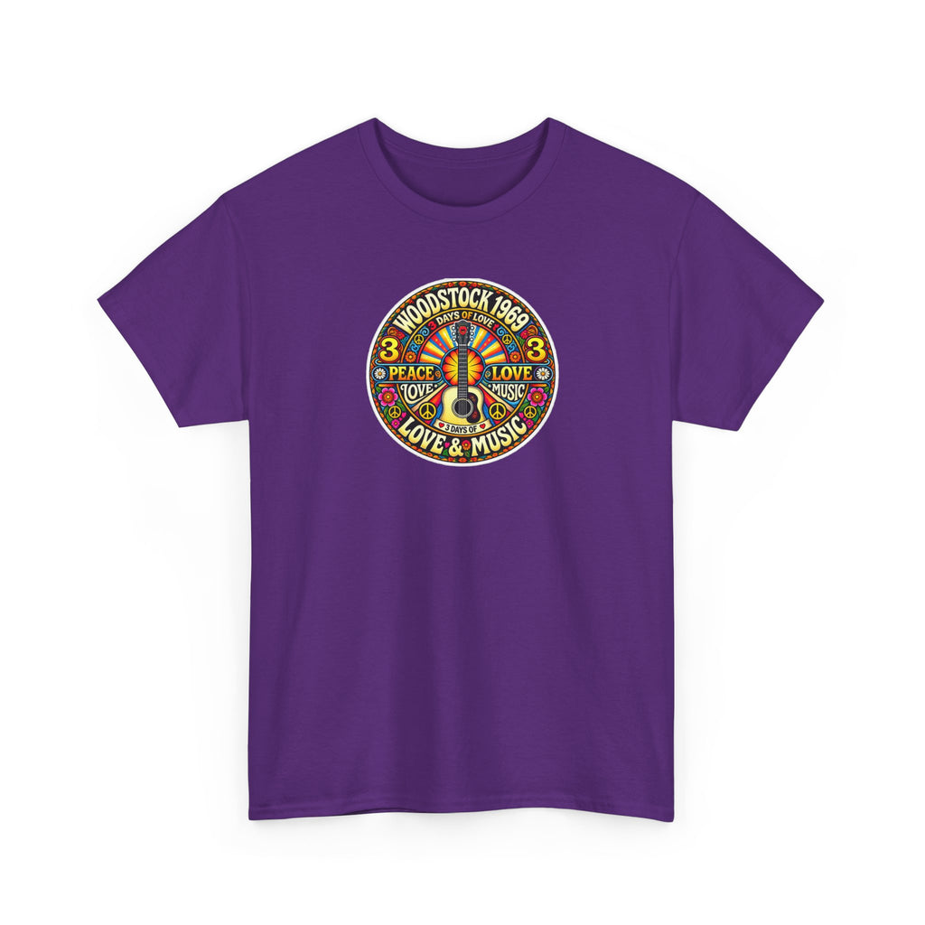 Woodstock 1969 Peace & Love Graphic Cotton T- Shirt / Tee