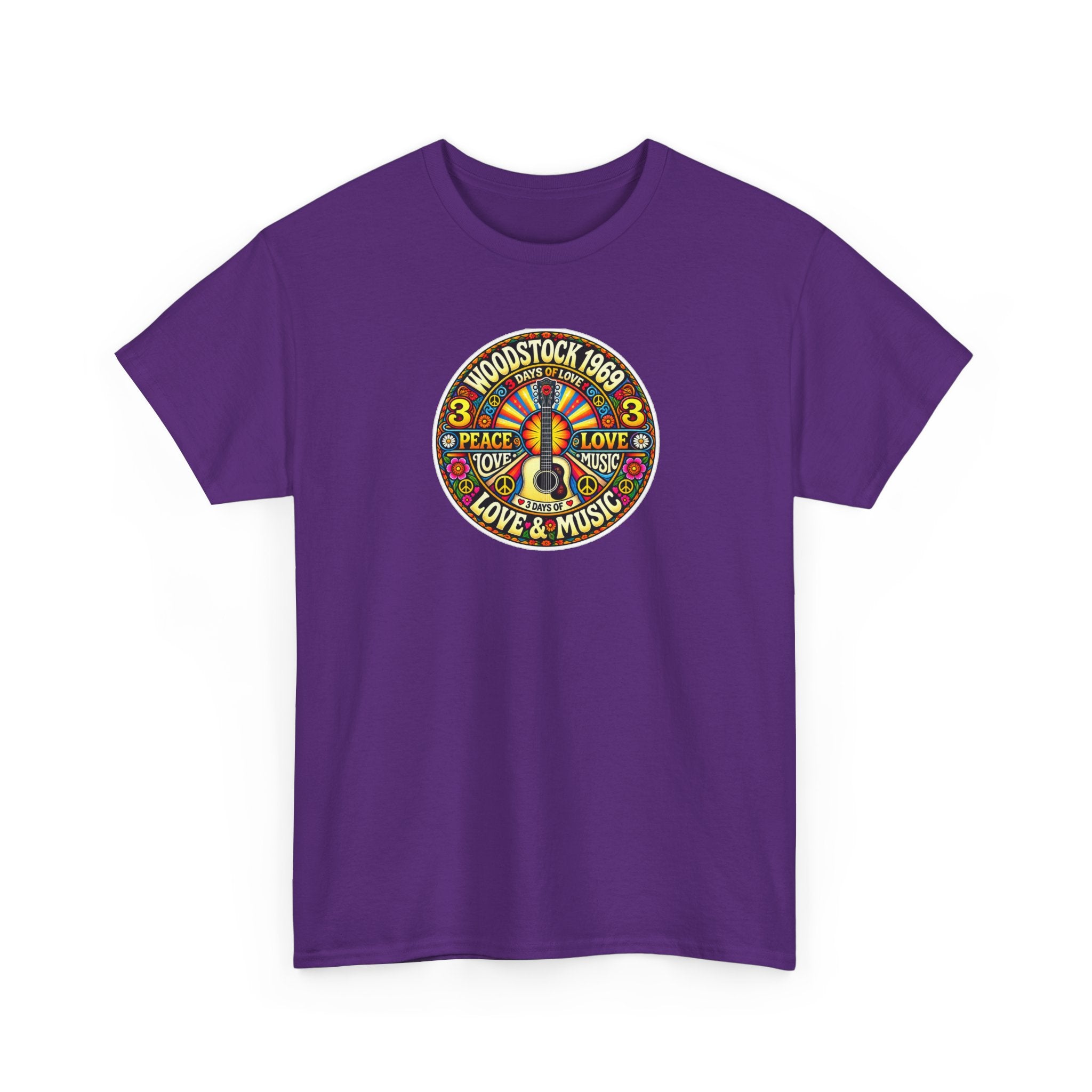 Woodstock 1969 Peace & Love Graphic Cotton T- Shirt / Tee