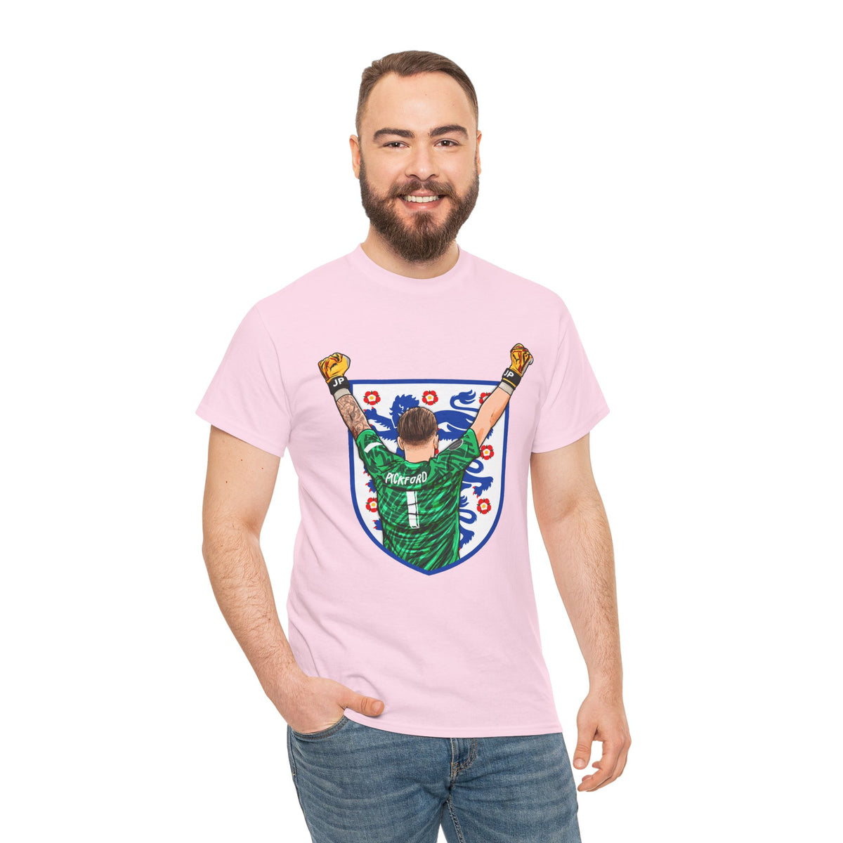Pickford England Number 1 Goalkeeper Graphic Tee — Victory Pose Jersey Design