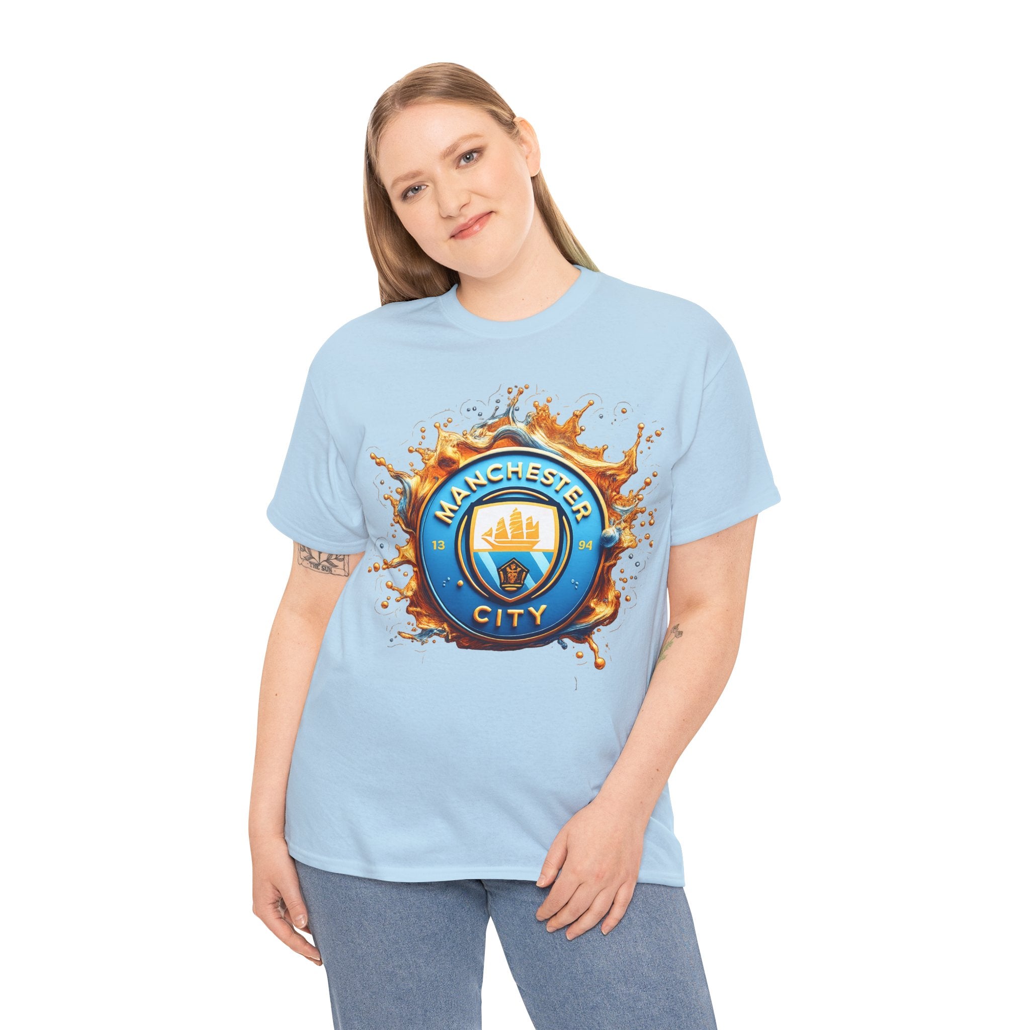 Manchester City Inspired Splash Logo Cotton T-Shirt