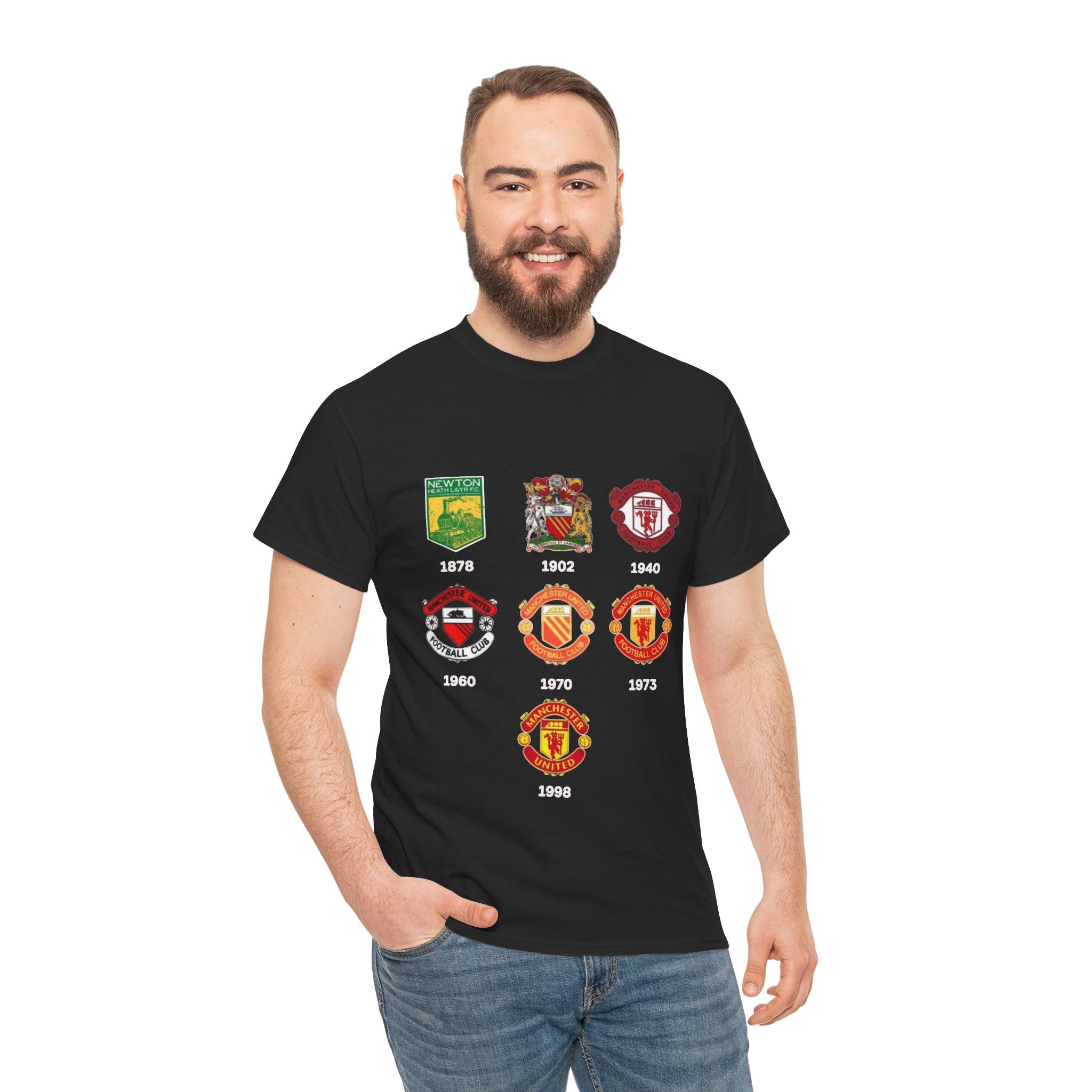 Manchester United Crest Evolution T-Shirt — Vintage Club Logo Timeline Tee