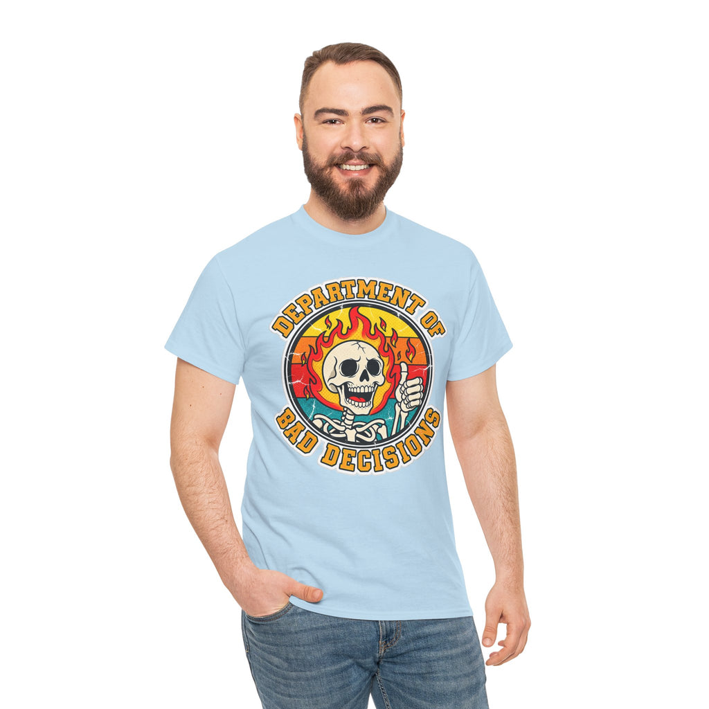 Department of Bad Decisions Skull T-Shirt — Retro Flaming Thumbs-Up Graphic Tee