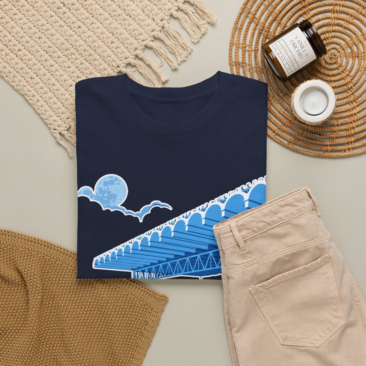 Manchester City Maine Road, Main Stand Cotton T-Shirt — Blue Retro Sports Venue Tee