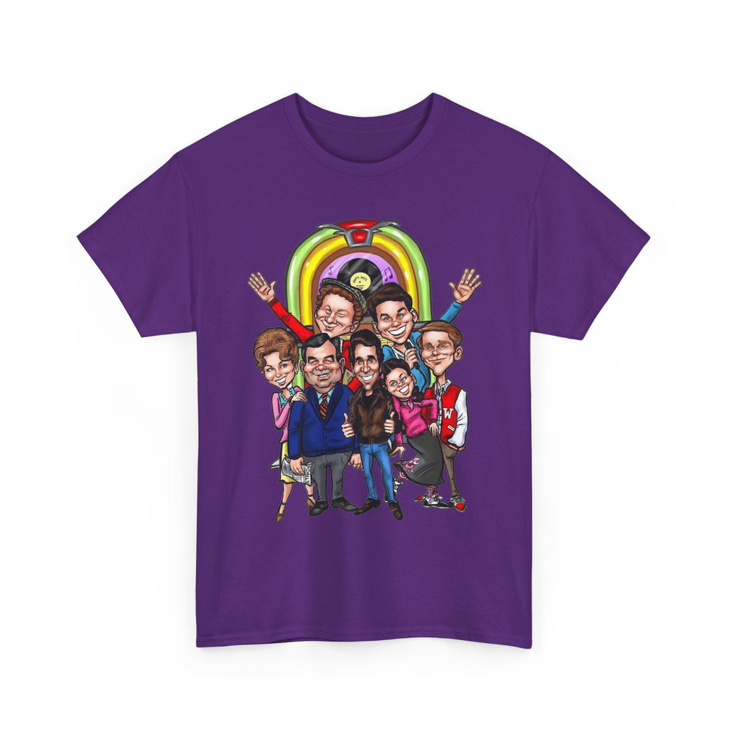 Happy Days Cast Caricature Tee — Retro 70s Sitcom Graphic T-Shirt