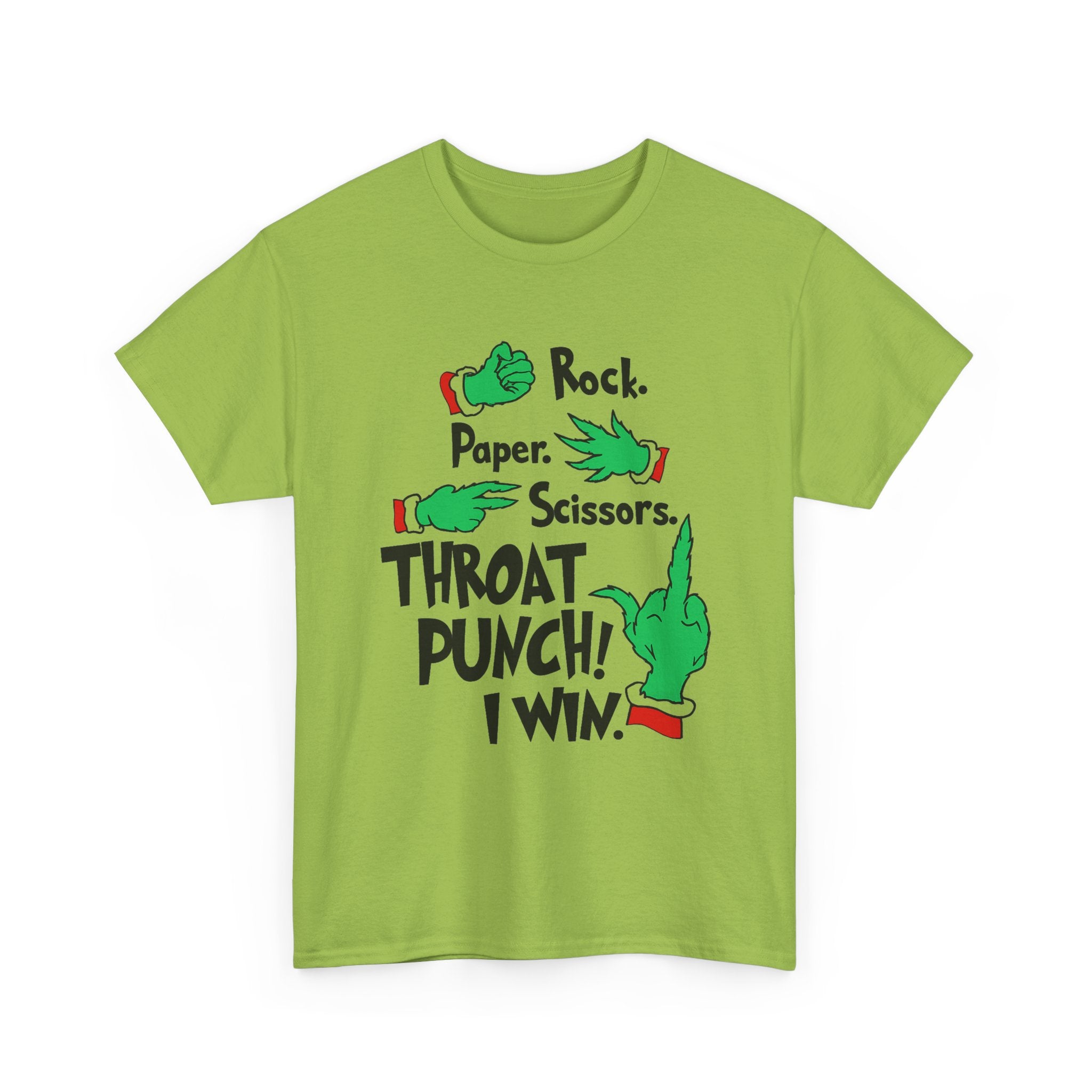 Funny Holiday Tee — "Rock. Paper. Scissors. Throat Punch! I Win" Graphic T-Shirt
