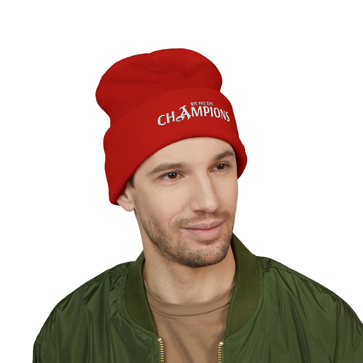 Arsenal Champions Embroidered Cuffed Beanie — 'We Are The Champions' Winter Knit Hat