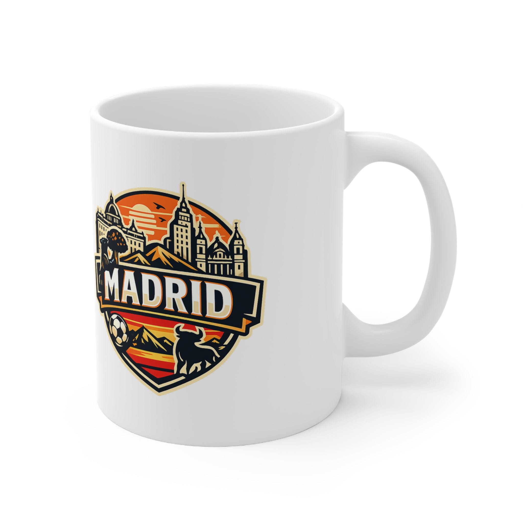 Madrid Souvenir Mug – Vintage Cityscape & Football Ceramic Coffee Cup (11oz/15oz)