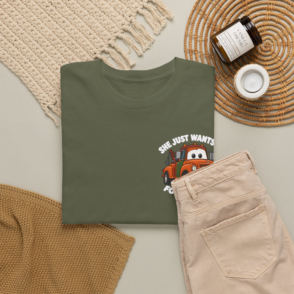 T-Shirt — "She Just Wants Me For My Body" Cute Tow Truck Graphic Tee