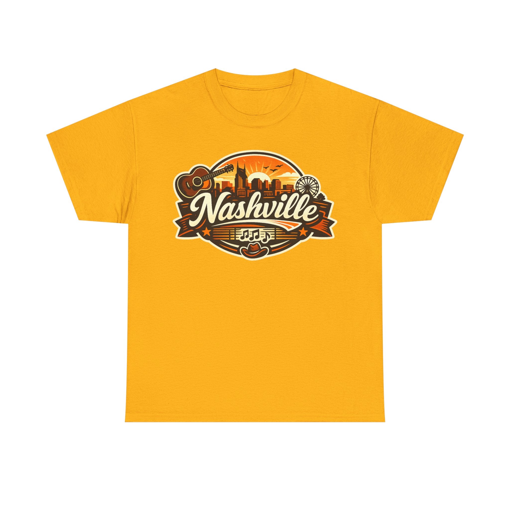 Nashville Skyline Guitar Tee – Retro Music City Souvenir Shirt