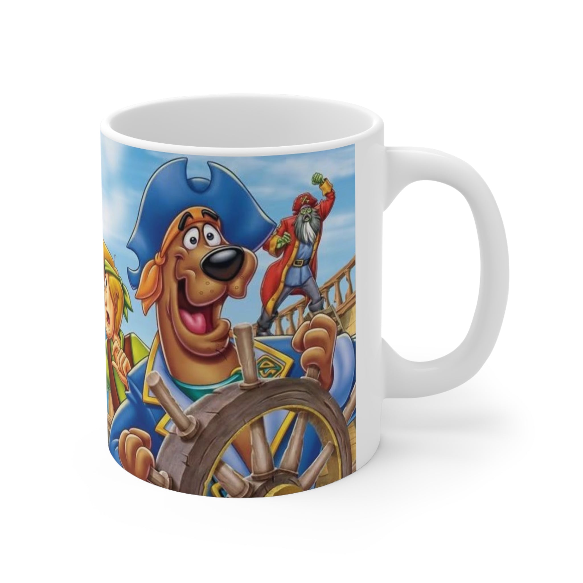 Scooby Doo Adventure Cartoon Pirate Ship Ceramic Coffee Mug — Nautical Sailing Crew Design (11oz, 15oz)