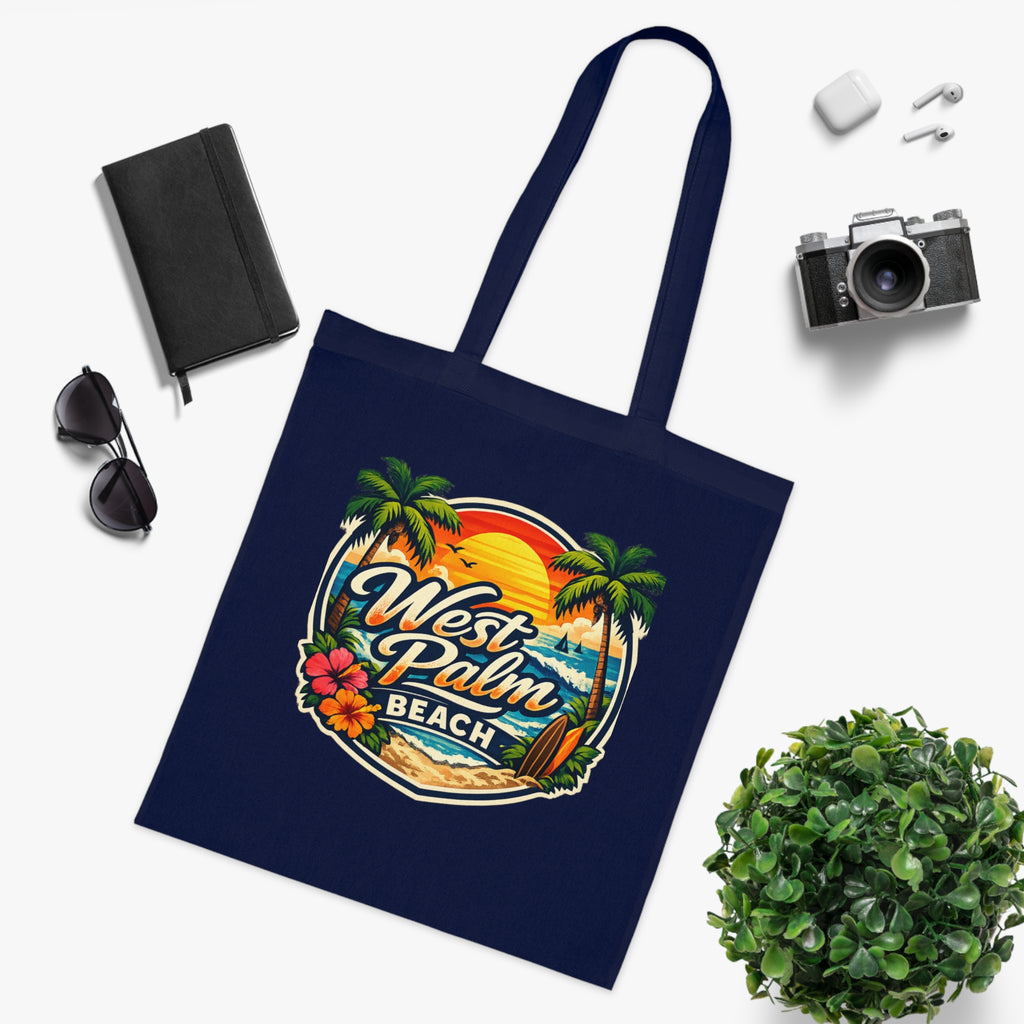 West Palm Beach Cotton Tote — Vintage Tropical Beach Palm Tree Design