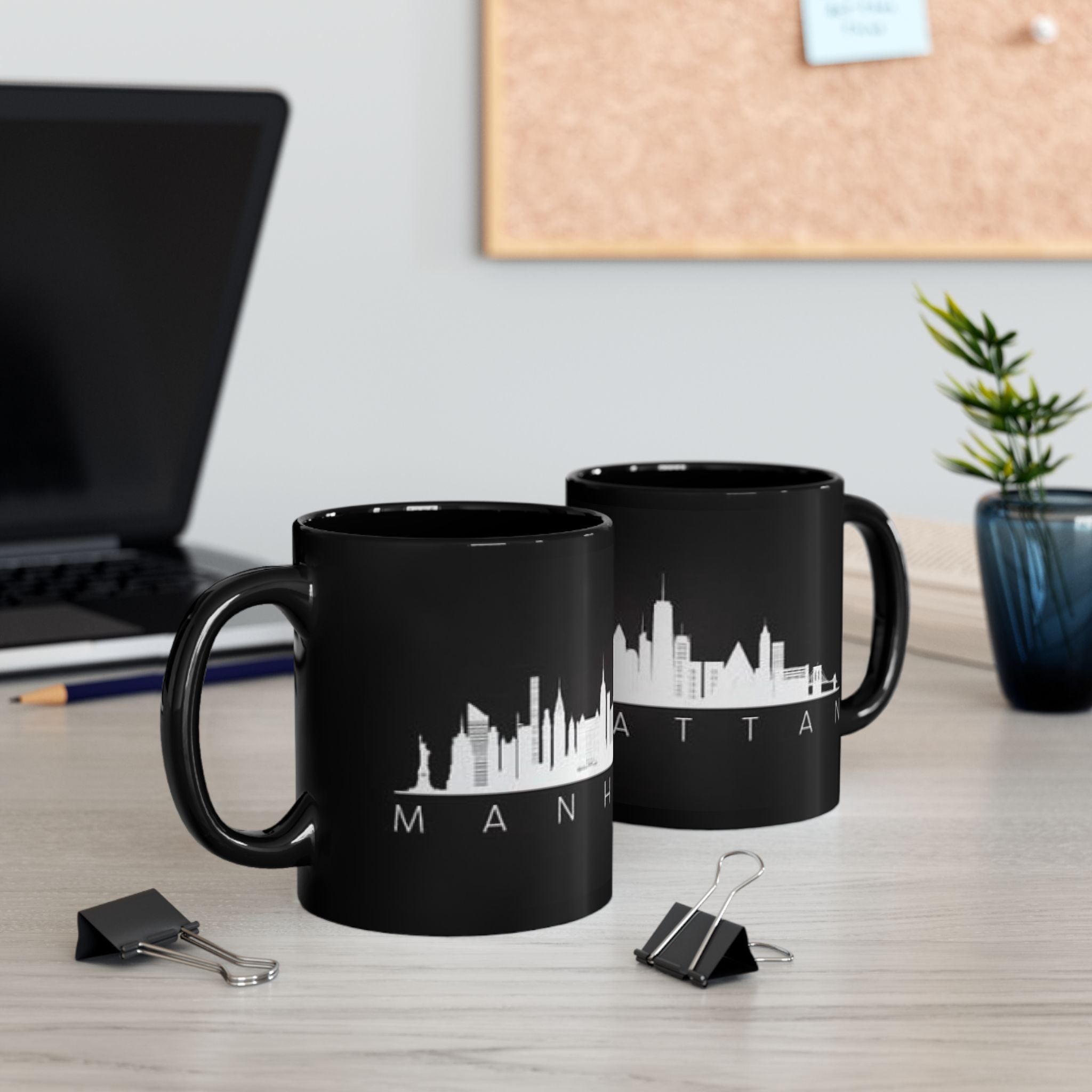 Manhattan Skyline Black Mug — Cityscape Coffee Cup (11oz & 15oz)