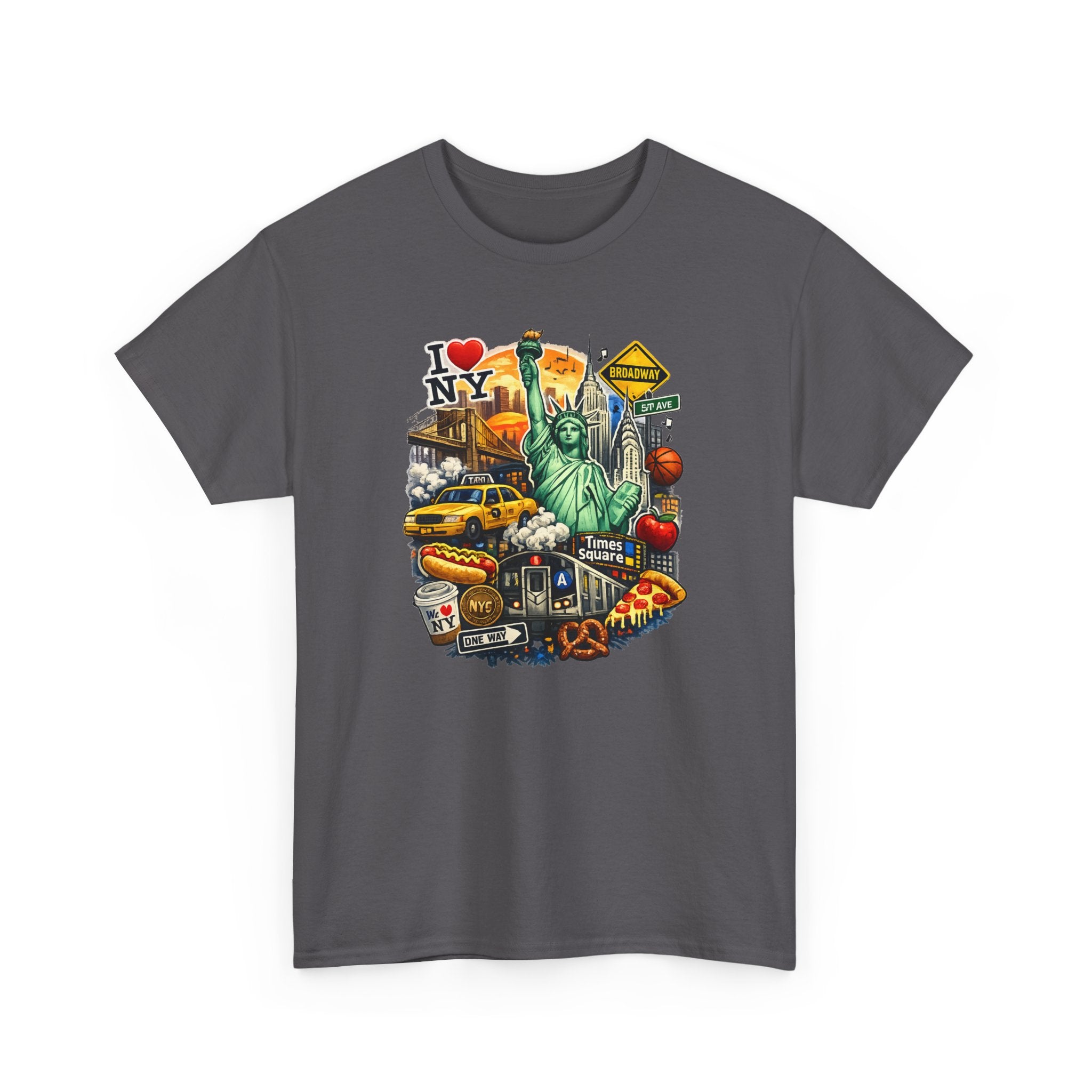 New York City Icons T-Shirt — Statue of Liberty, Taxi & I  NY Collage Tee