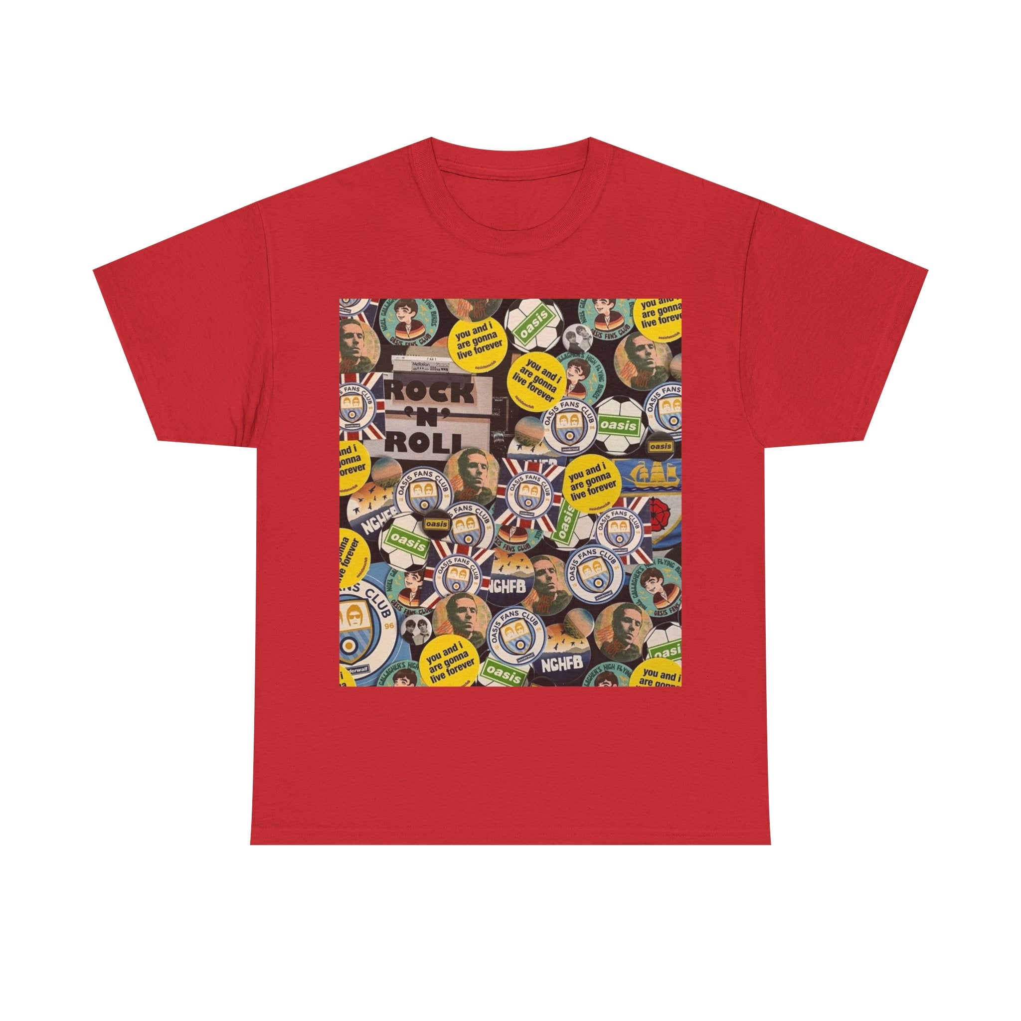 Oasis Rock & Roll Retro Button Collage Tee
