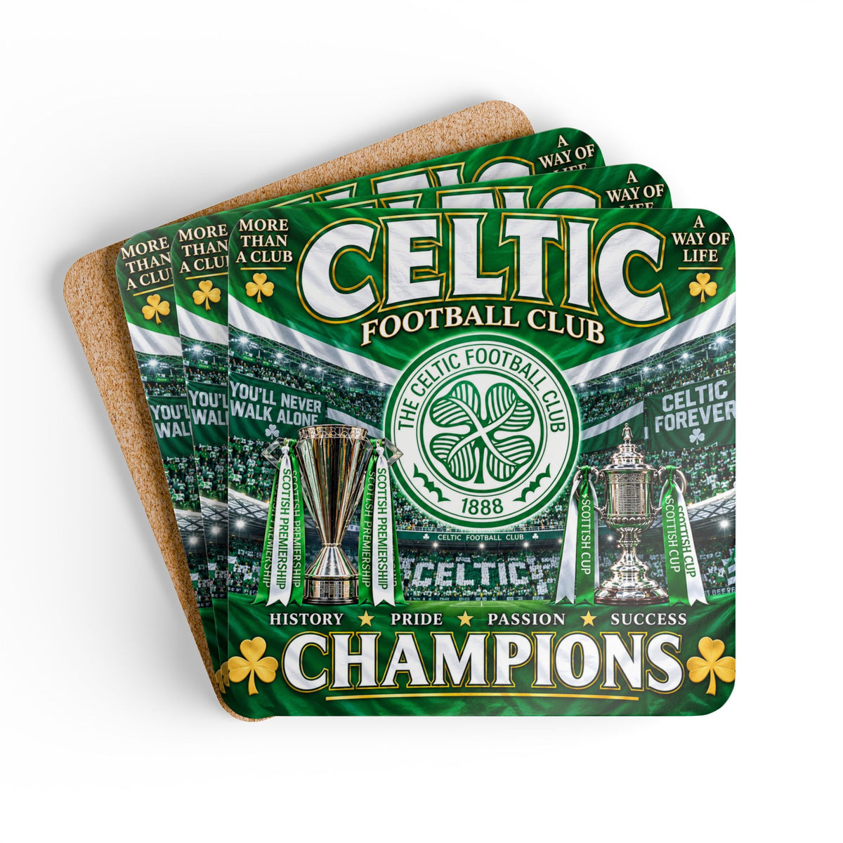 Celtic Football Club 'Champions' Cork Coaster Set — 4-Pack Fan Barware