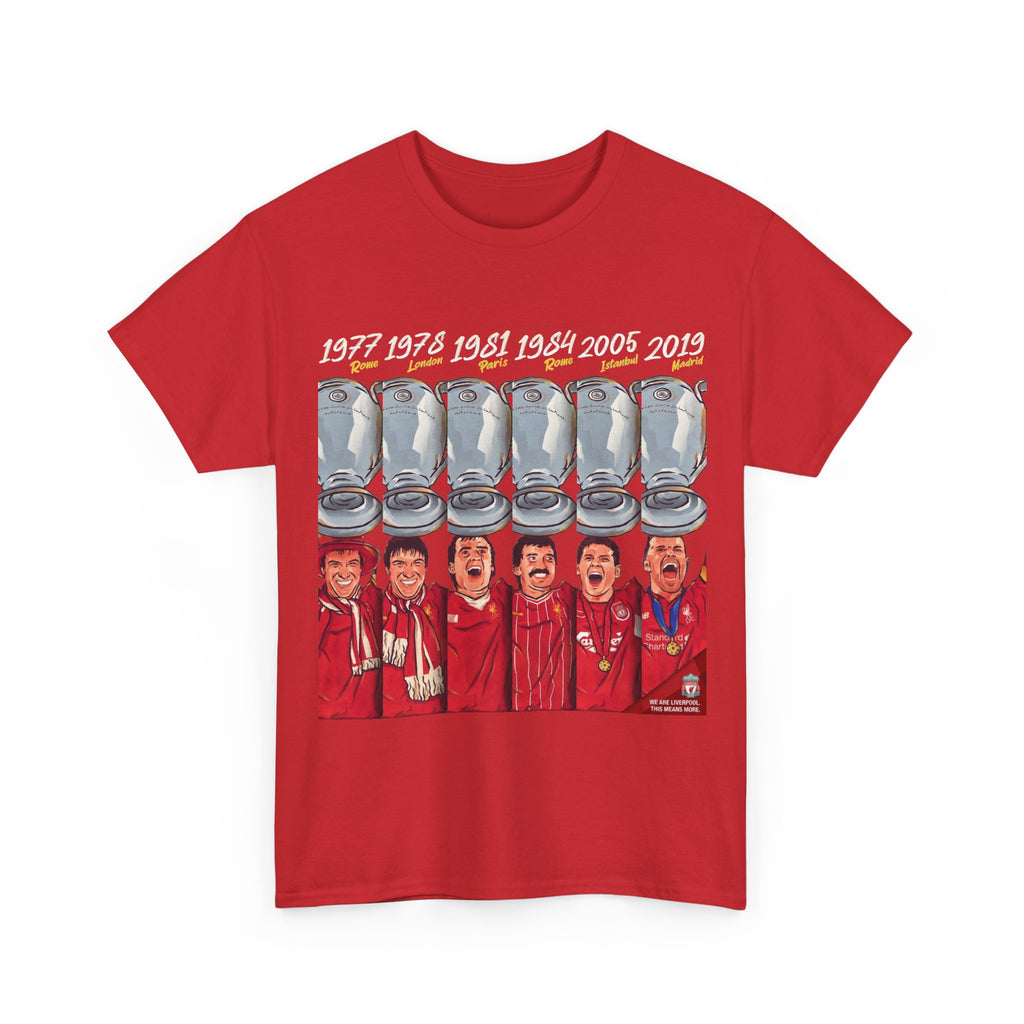 Liverpool Champions Timeline Tee — Liverpool European Cup Winners (1977, 1978, 1981, 1984, 2005, 2019)