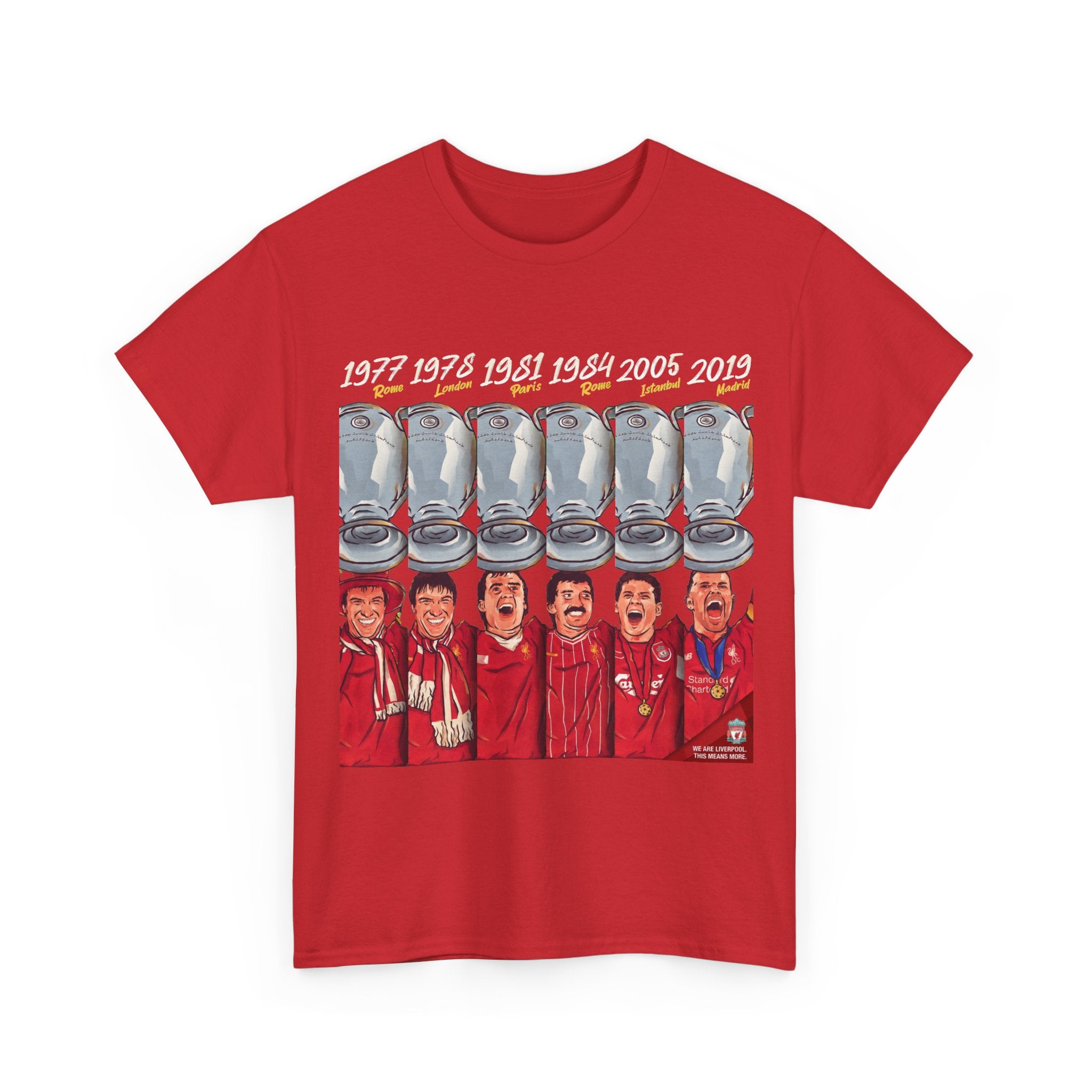 Liverpool Champions Timeline Tee — Liverpool European Cup Winners (1977, 1978, 1981, 1984, 2005, 2019)