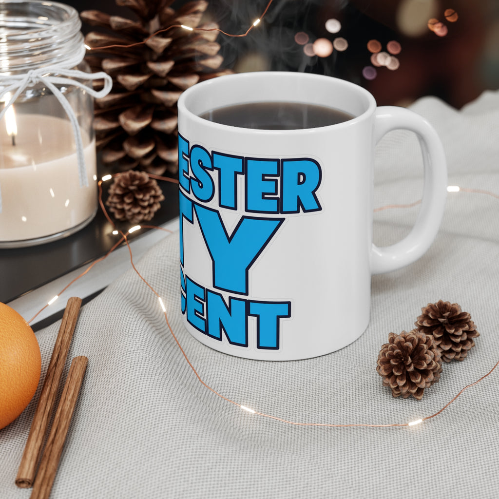 Manchester City Innocent Coffee Mug — Bold Blue Typography 11oz/15oz