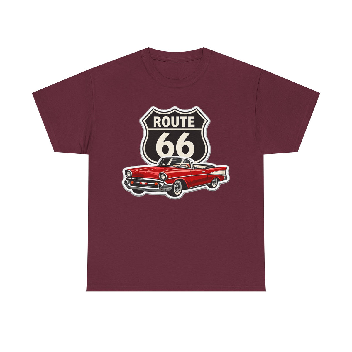Route 66 Classic Car T‑Shirt — Retro Red Convertible Road Trip Tee