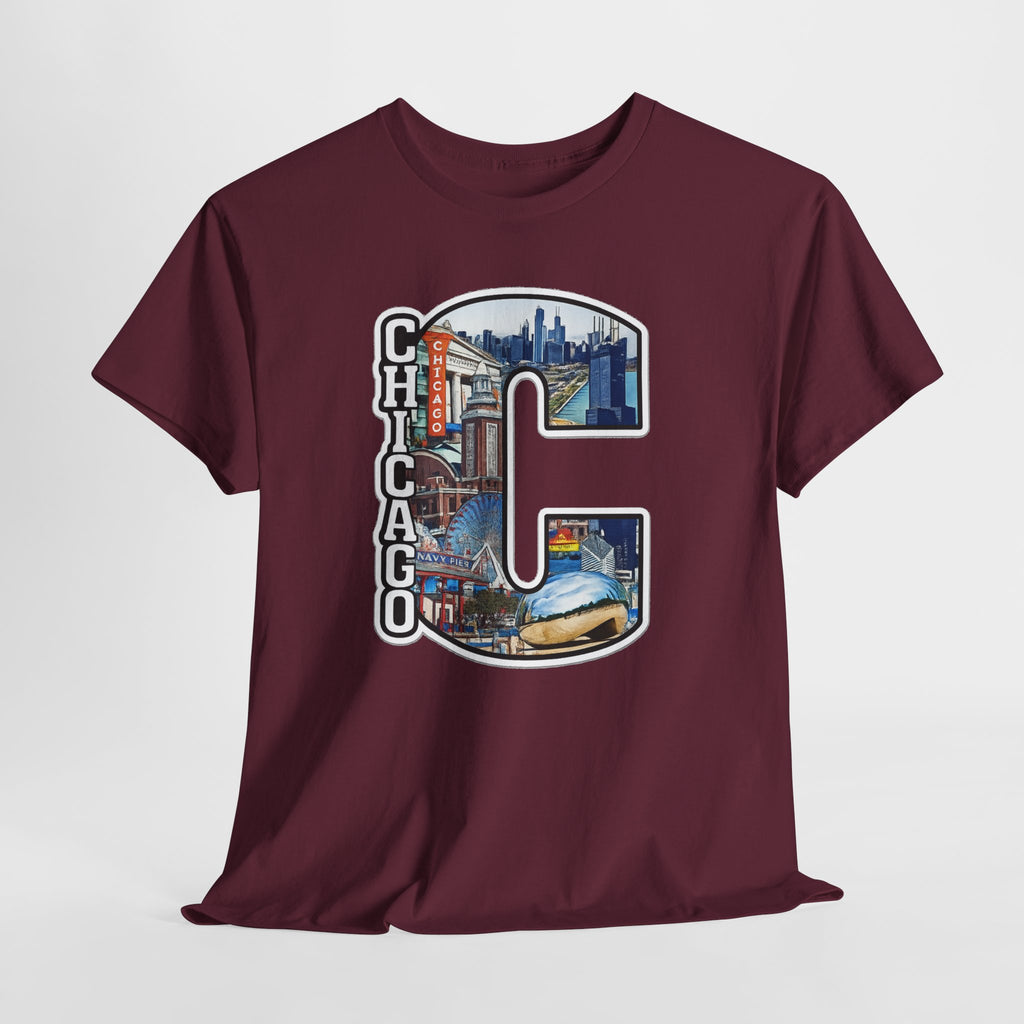 Chicago C Letter T-Shirt — City Skyline Graphic Cotton Tee