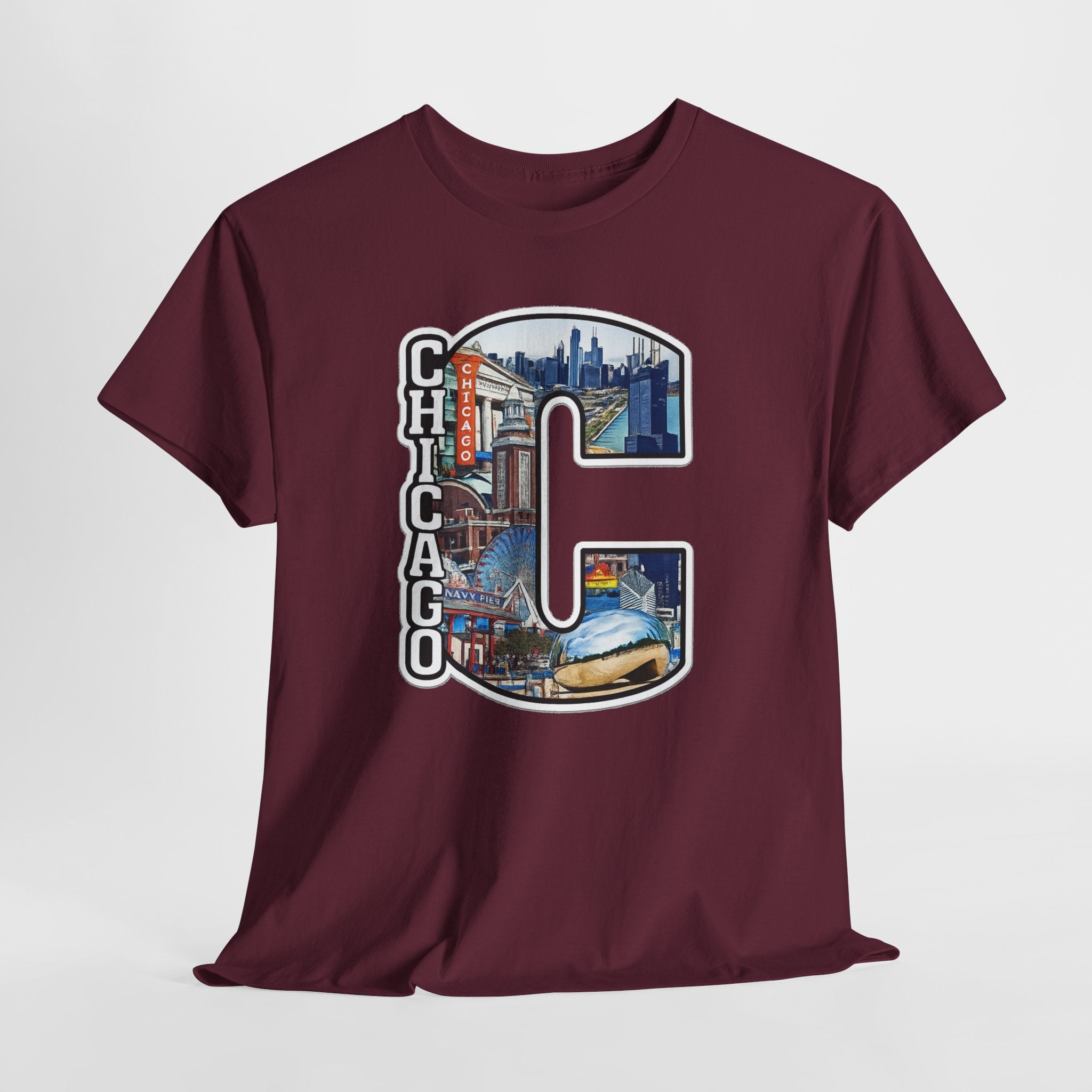 Chicago C Letter T-Shirt — City Skyline Graphic Cotton Tee
