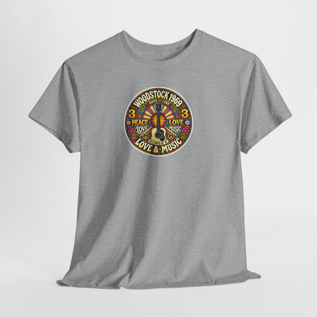 Woodstock 1969 Peace & Love Graphic Cotton T- Shirt / Tee