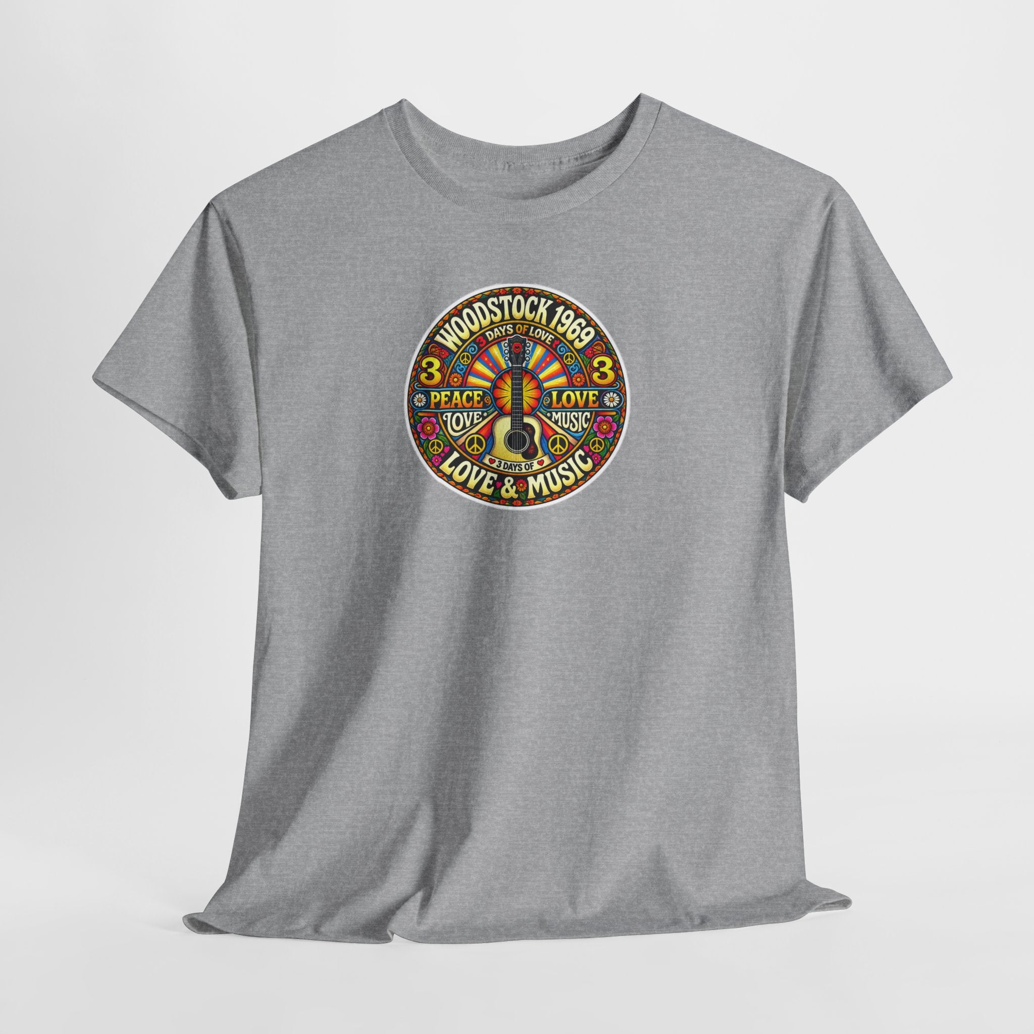 Woodstock 1969 Peace & Love Graphic Cotton T- Shirt / Tee